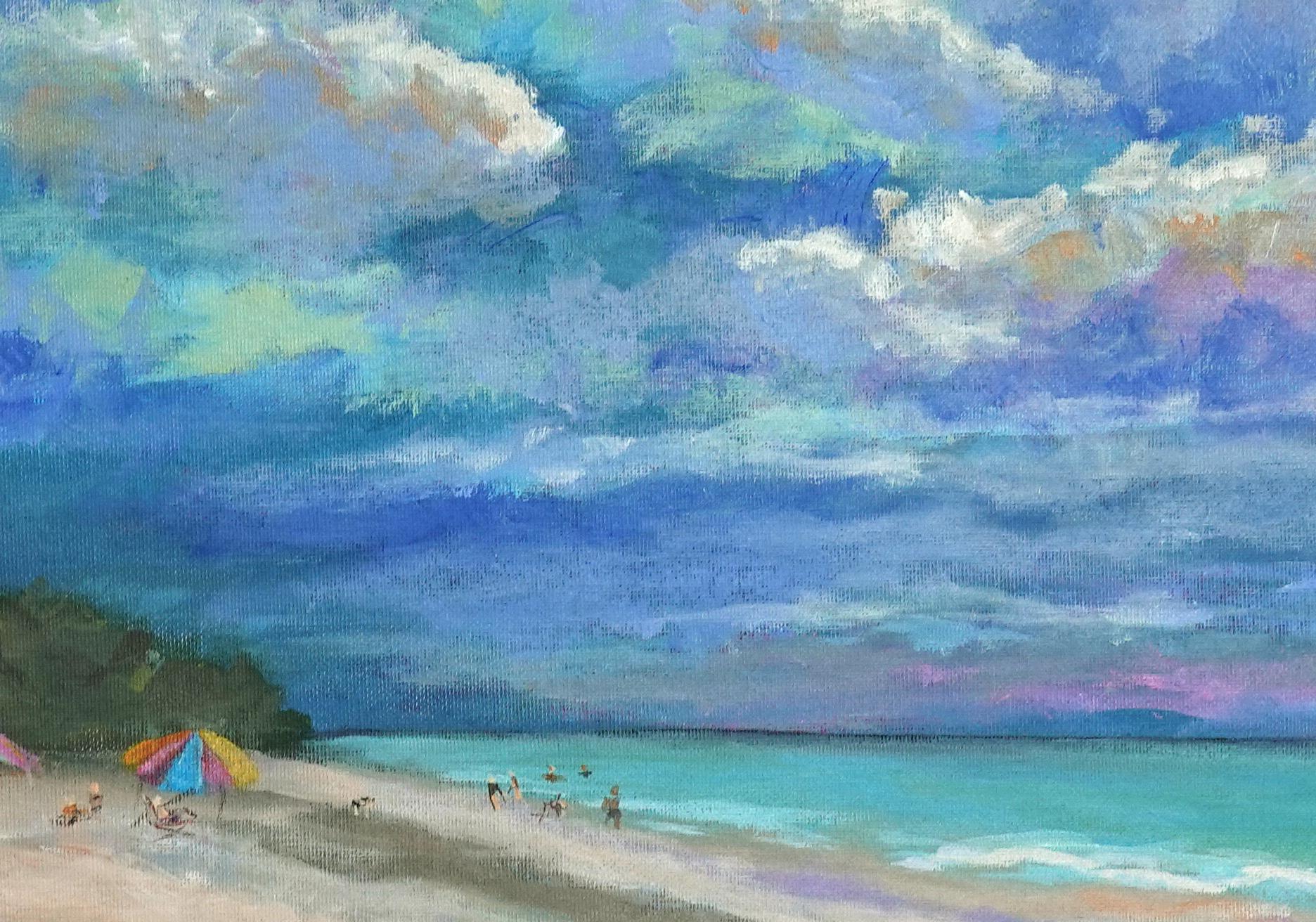Sand chaud et beaux nuages, peinture d'origine - Bleu Landscape Painting par Joanie Ford