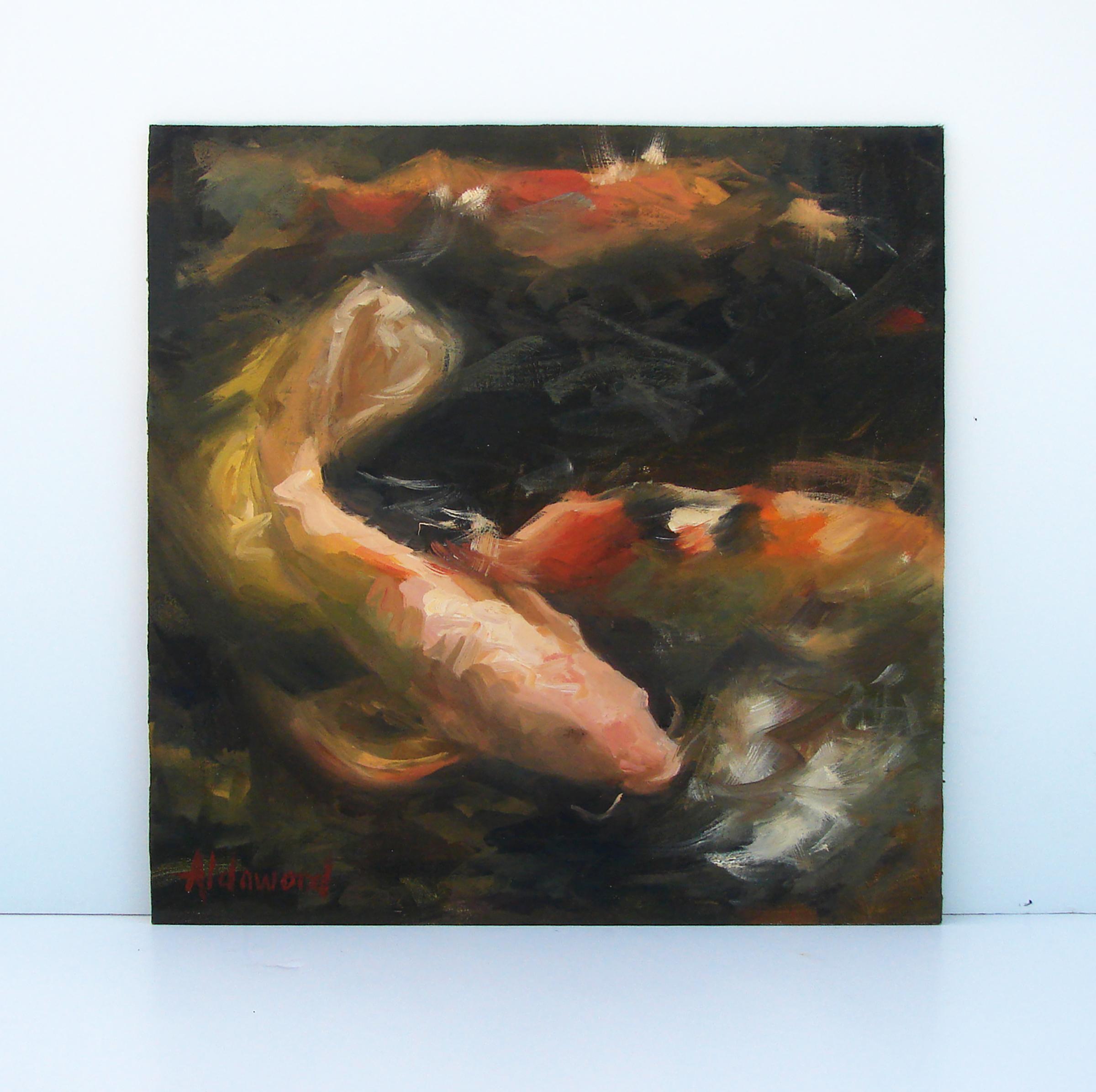<p>Artist Comments<br>Artist Sherri Aldawood shares her fascination with light by using highly contrasting colors. In this piece, she makes elegant Koi fishes her subjects. The symbol of love, strength and dedication. She mimics their graceful