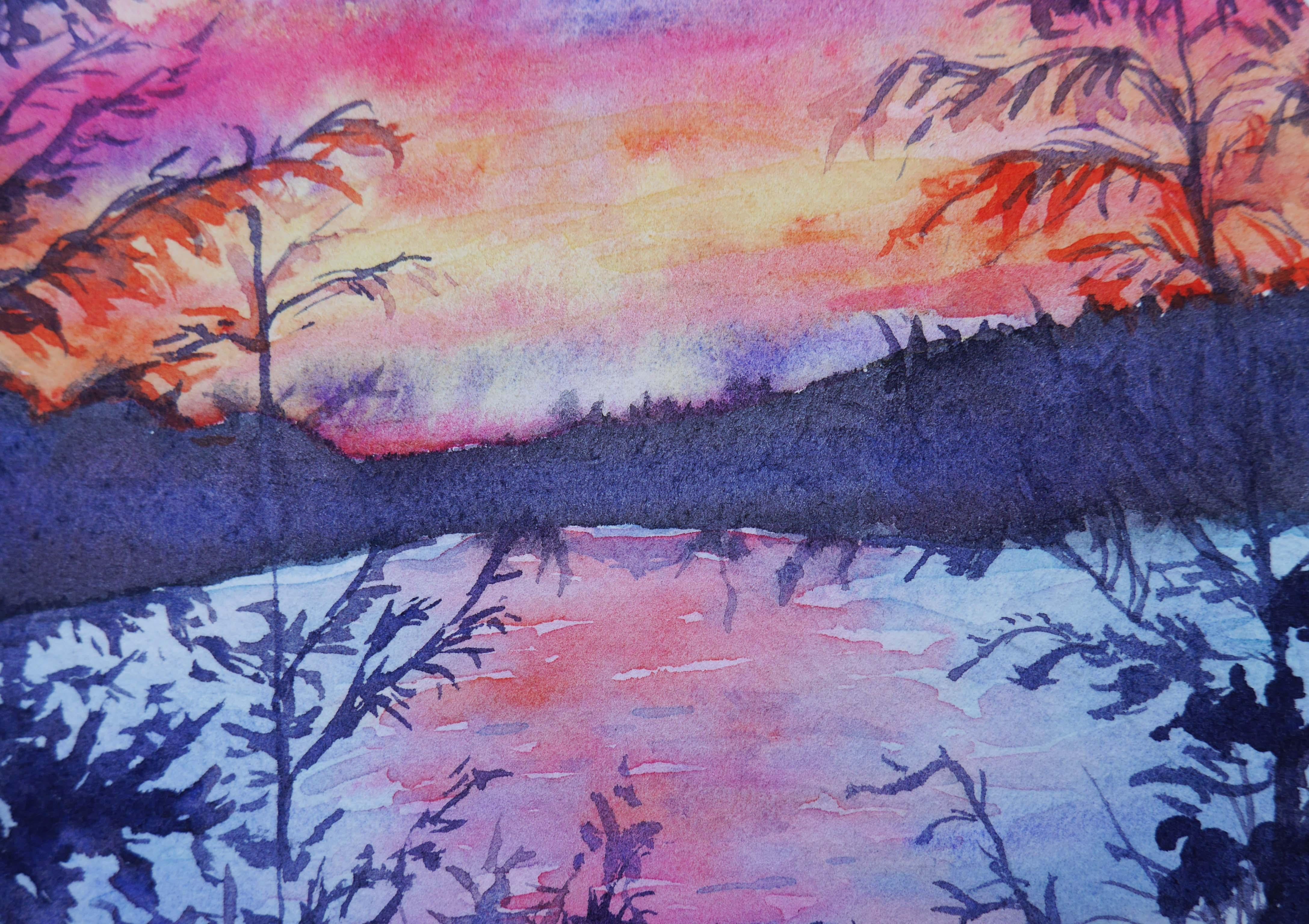 Lago al tramonto, dipinto originale in vendita 1