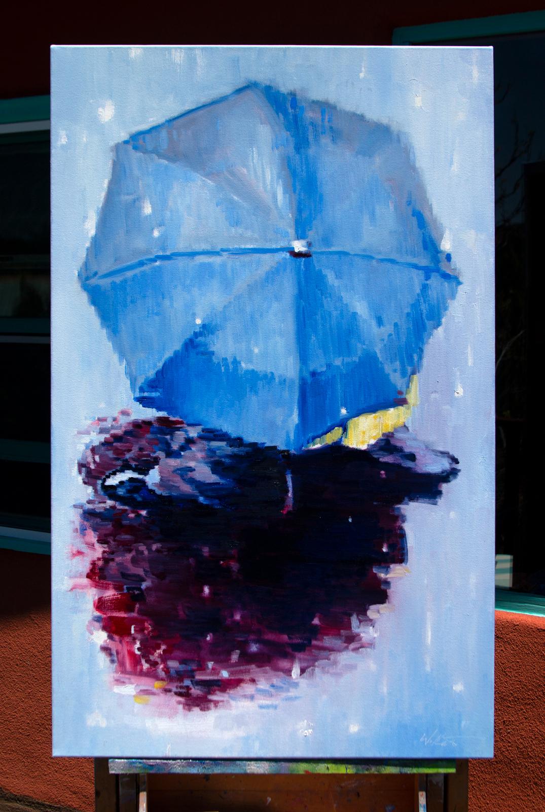 Peinture à l'huile, gouttes de pluie à Paris - Impressionnisme abstrait Painting par Warren Keating