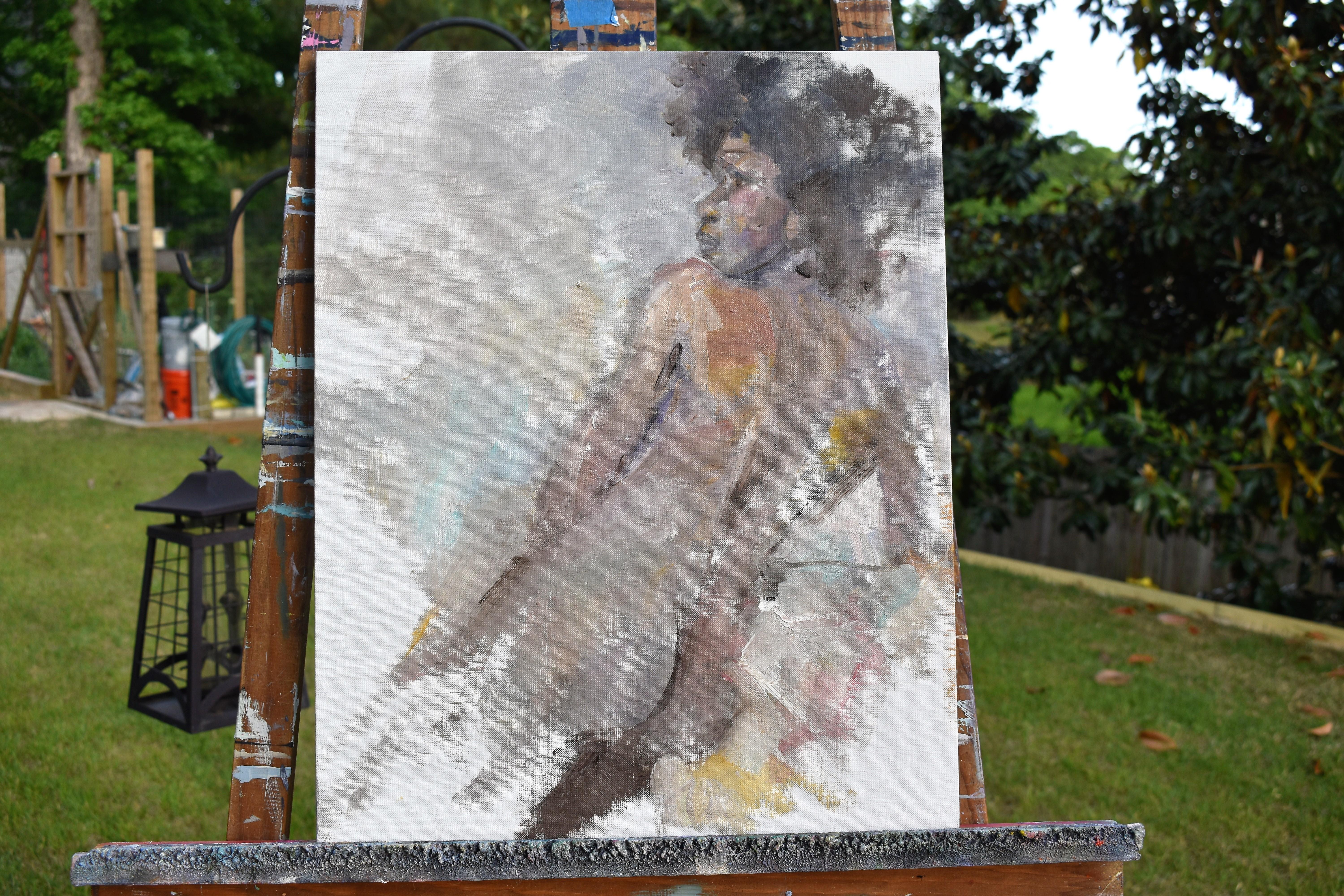 <p>Artist Comments<br>Artist Mary Pratt expresses a beautiful model posing. The subject evokes sensuality and calm, with Mary focusing on the contours of her face and back. 