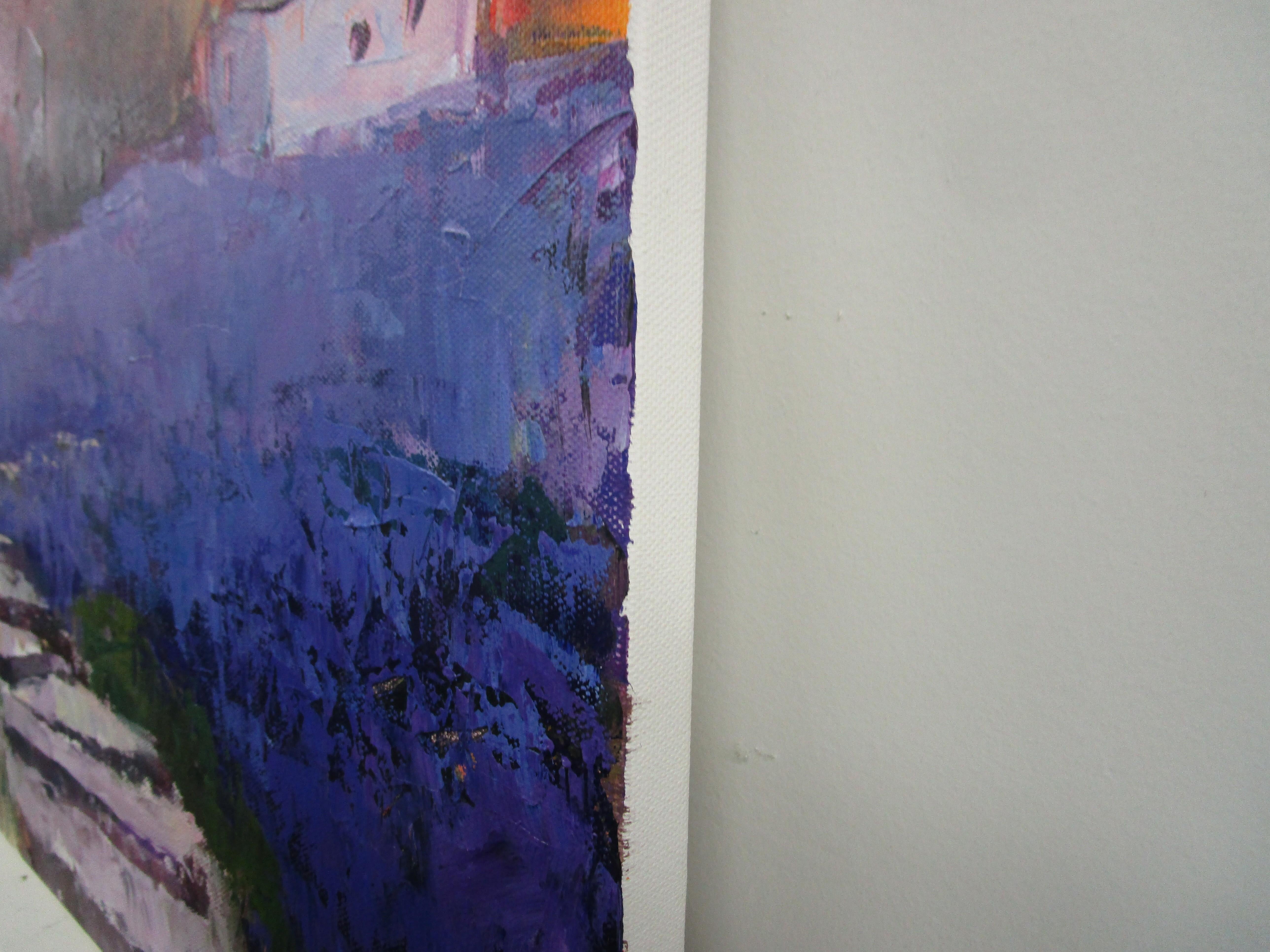 Steps Through Lavendelfarbenes Originalgemälde (Abstrakter Impressionismus), Art, von Janet Dyer