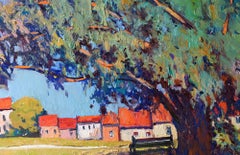 Big Tree and Little Houses, Oil Painting