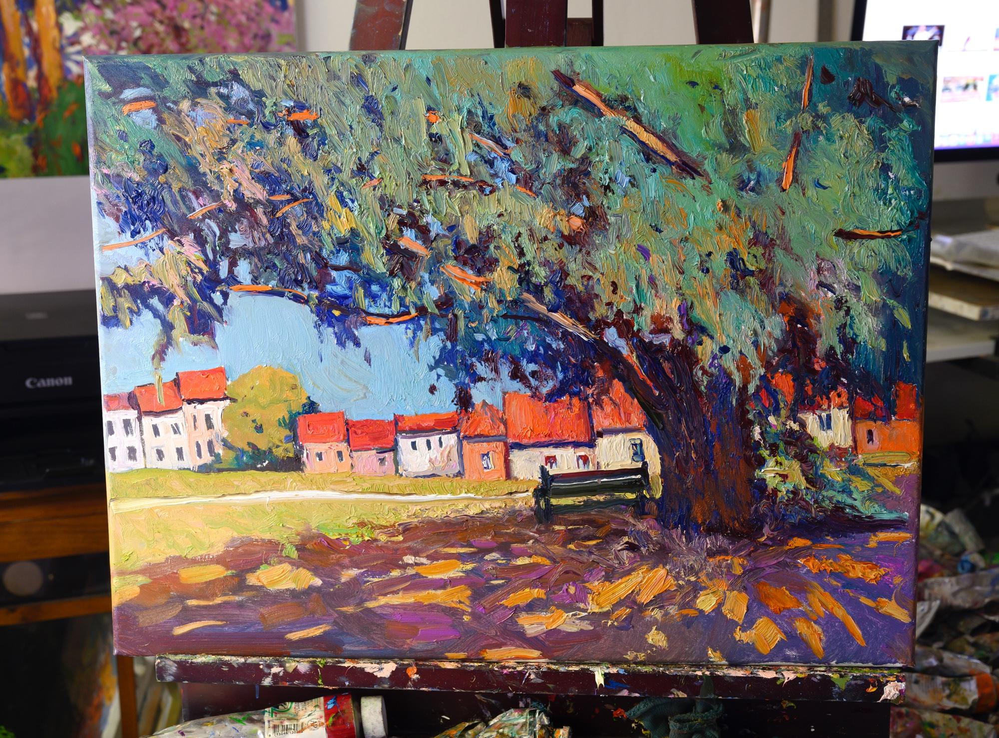 Big Tree and Little Houses, Oil Painting 1