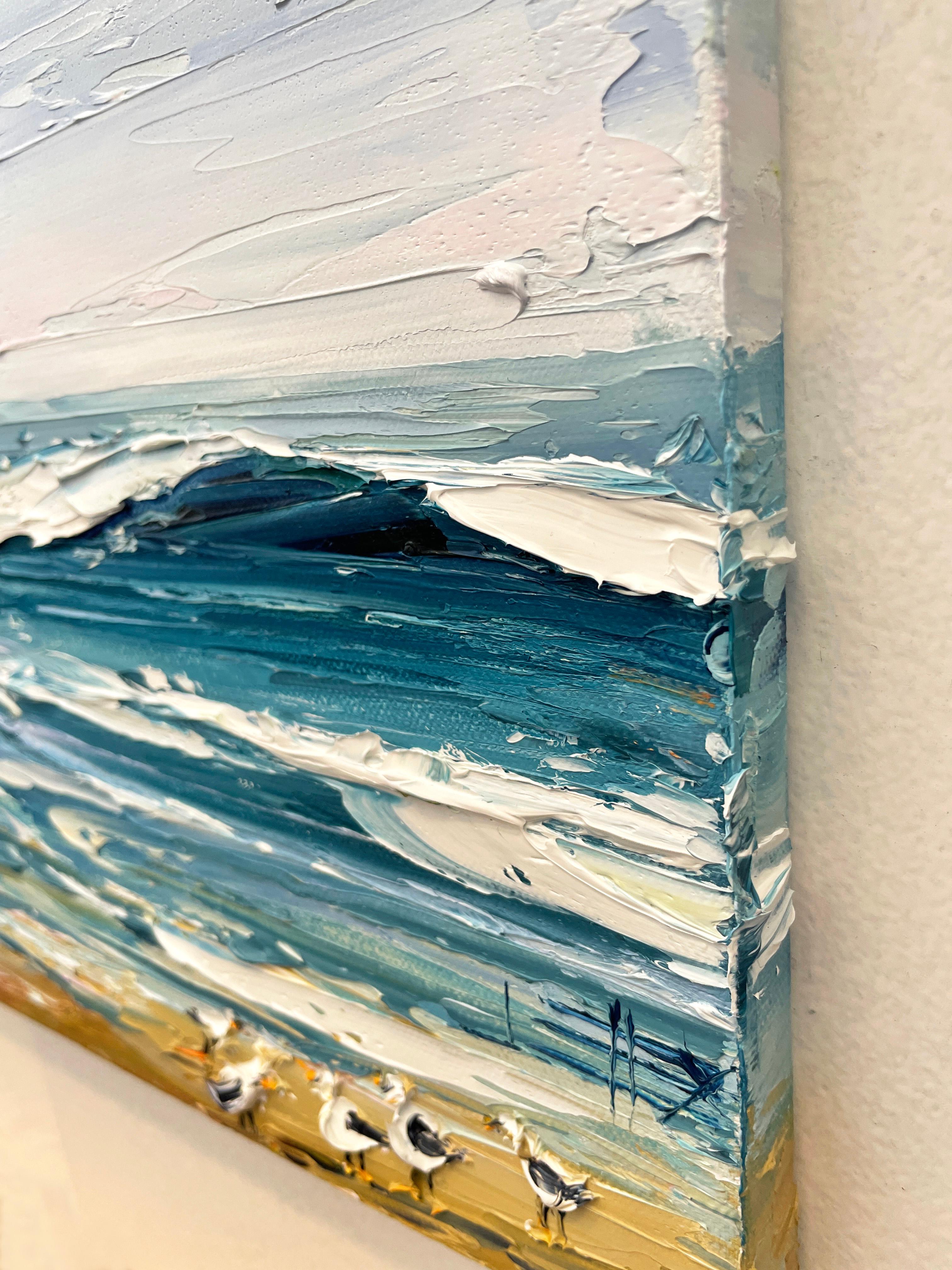 Pebble Beach mit Monet, Ölgemälde (Abstrakter Impressionismus), Art, von Lisa Elley