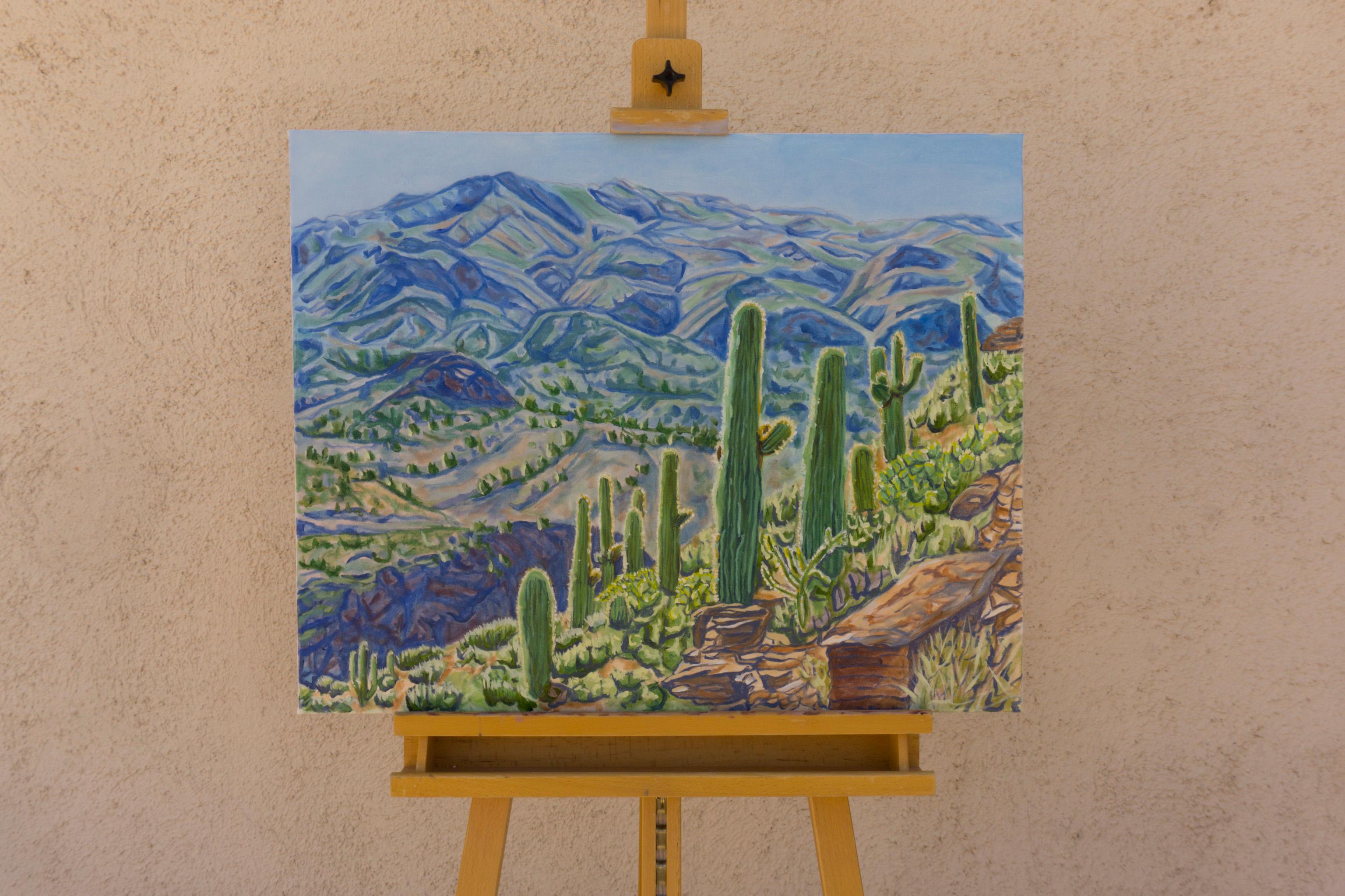 <p>Artist Comments<br>Drawing inspiration from her hiking trips, artist Crystal DiPietro paints scenes she personally witnesses. She depicts a hillside view of Saguaro cacti overlooking the canyon. 