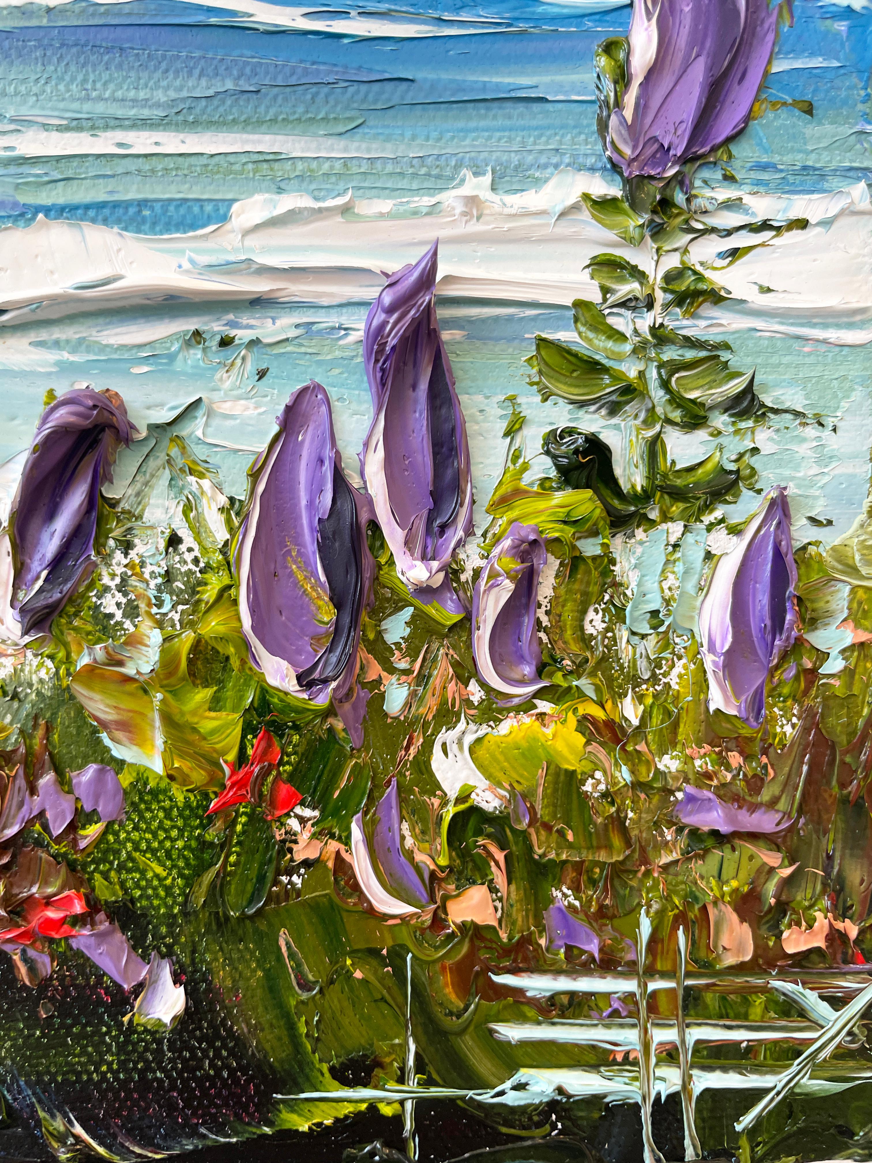 Tableau de Carmel Beach - Gris Landscape Painting par Lisa Elley