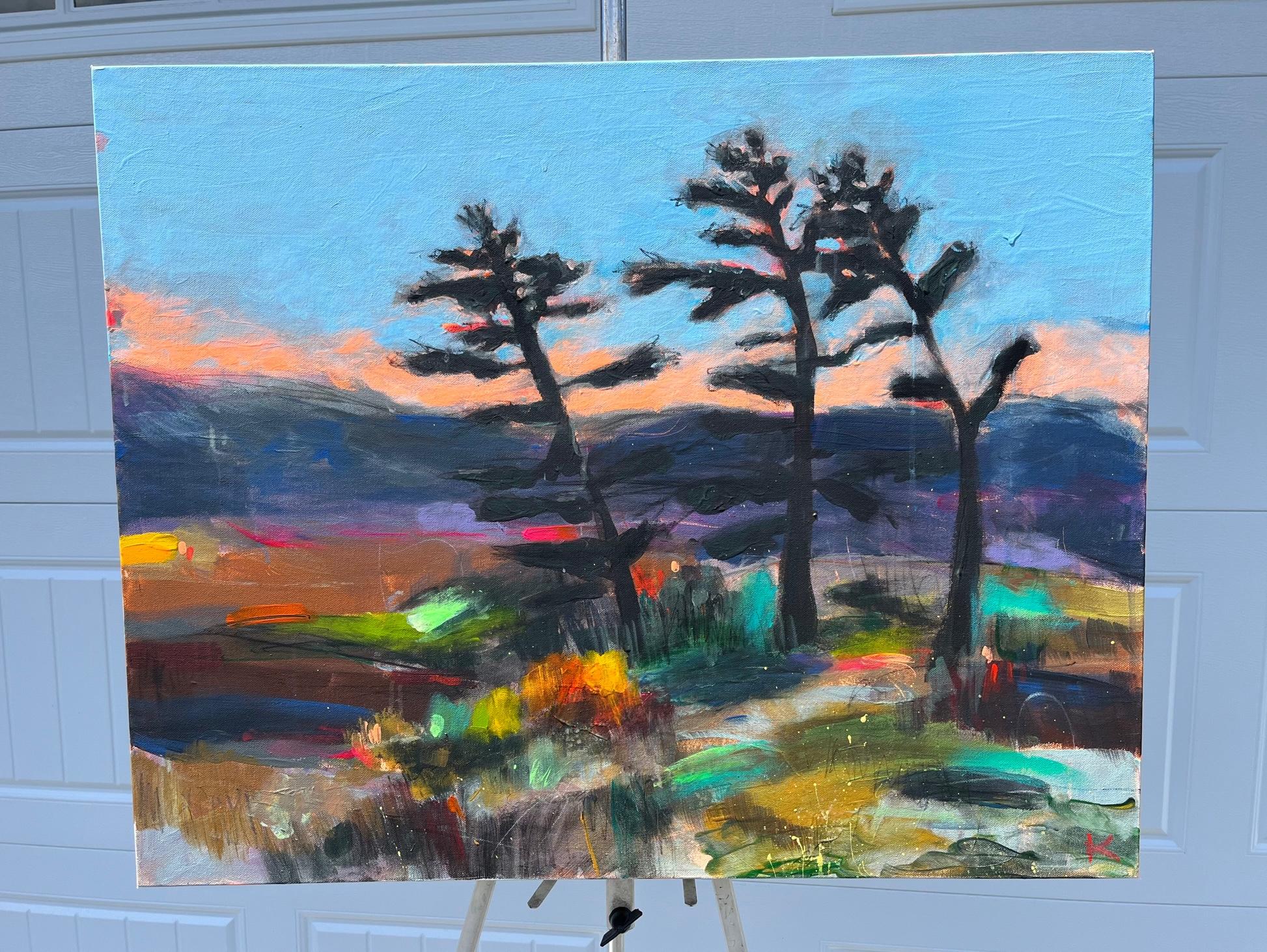 <p>Artist Comments<br>Artist Rebecca Klementovich paints an expressive landscape inspired by her retreats in Maine. She pictures pine trees during the climatic point of sunset, wistfully fading into the misty horizon. 
