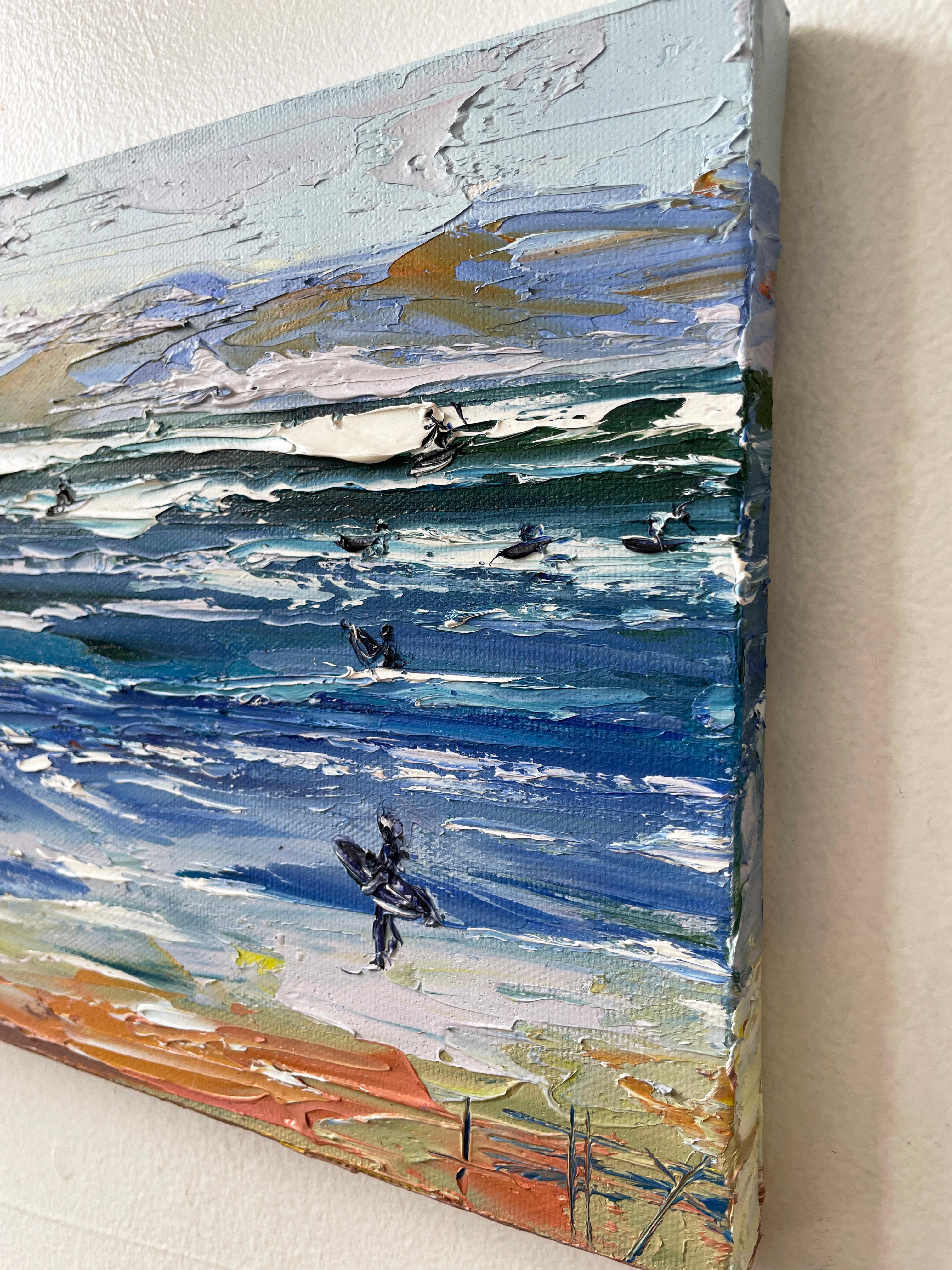 Surfer am Ocean Beach San Francisco, Ölgemälde – Painting von Lisa Elley
