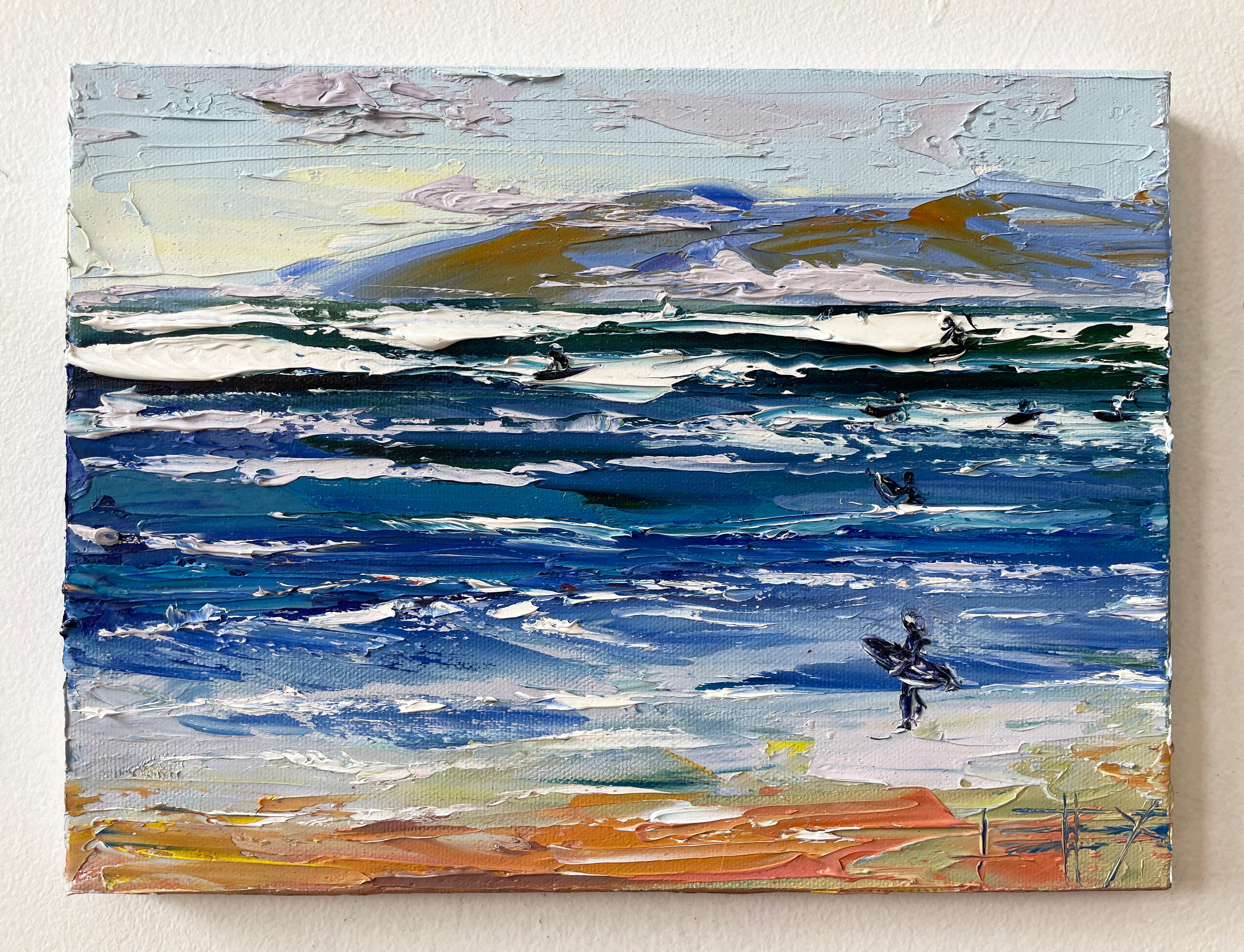 Surfer am Ocean Beach San Francisco, Ölgemälde (Abstrakter Impressionismus), Painting, von Lisa Elley