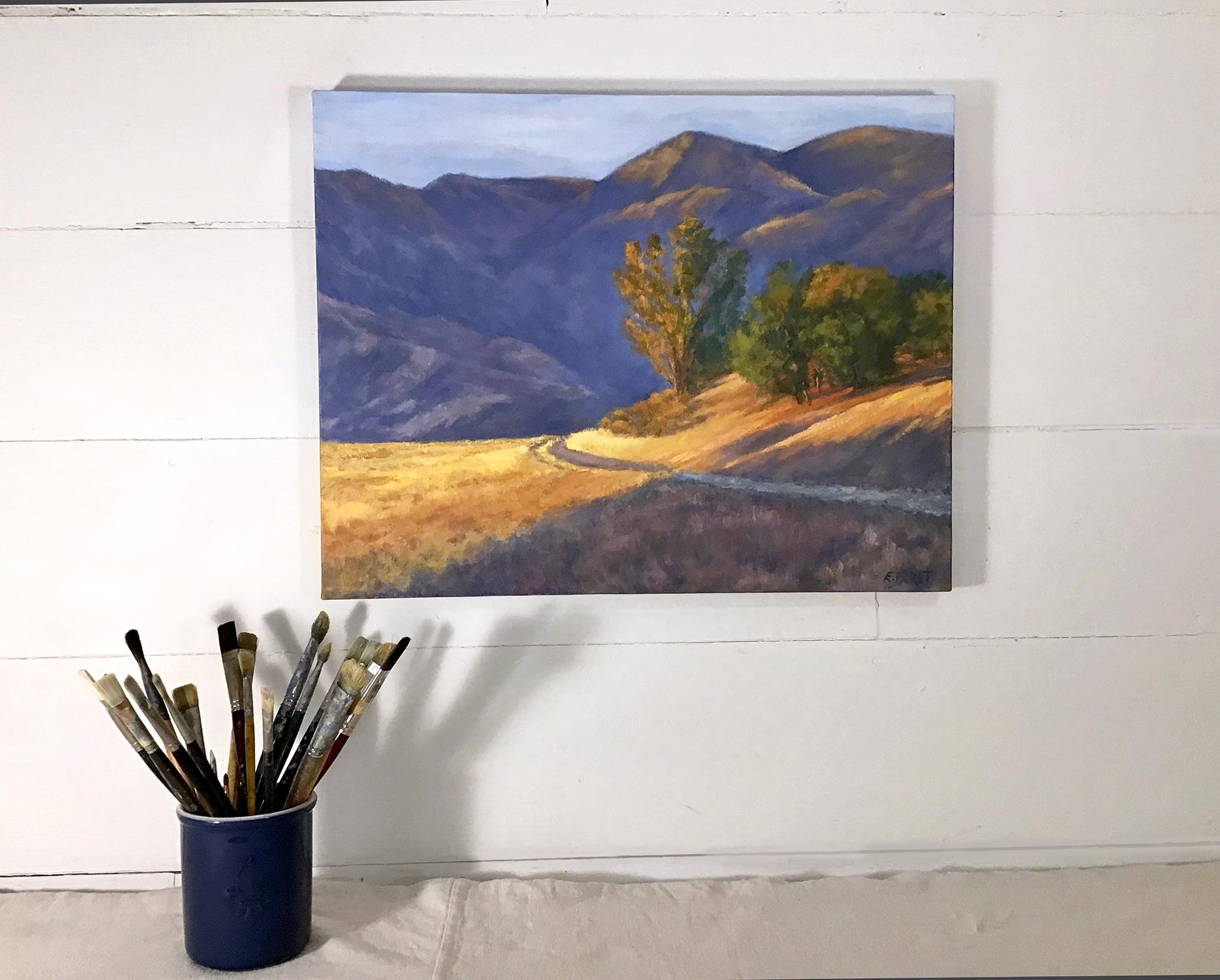Luz y sombra, morado y dorado, pintura al óleo - Painting Impresionista abstracto de Elizabeth Garat