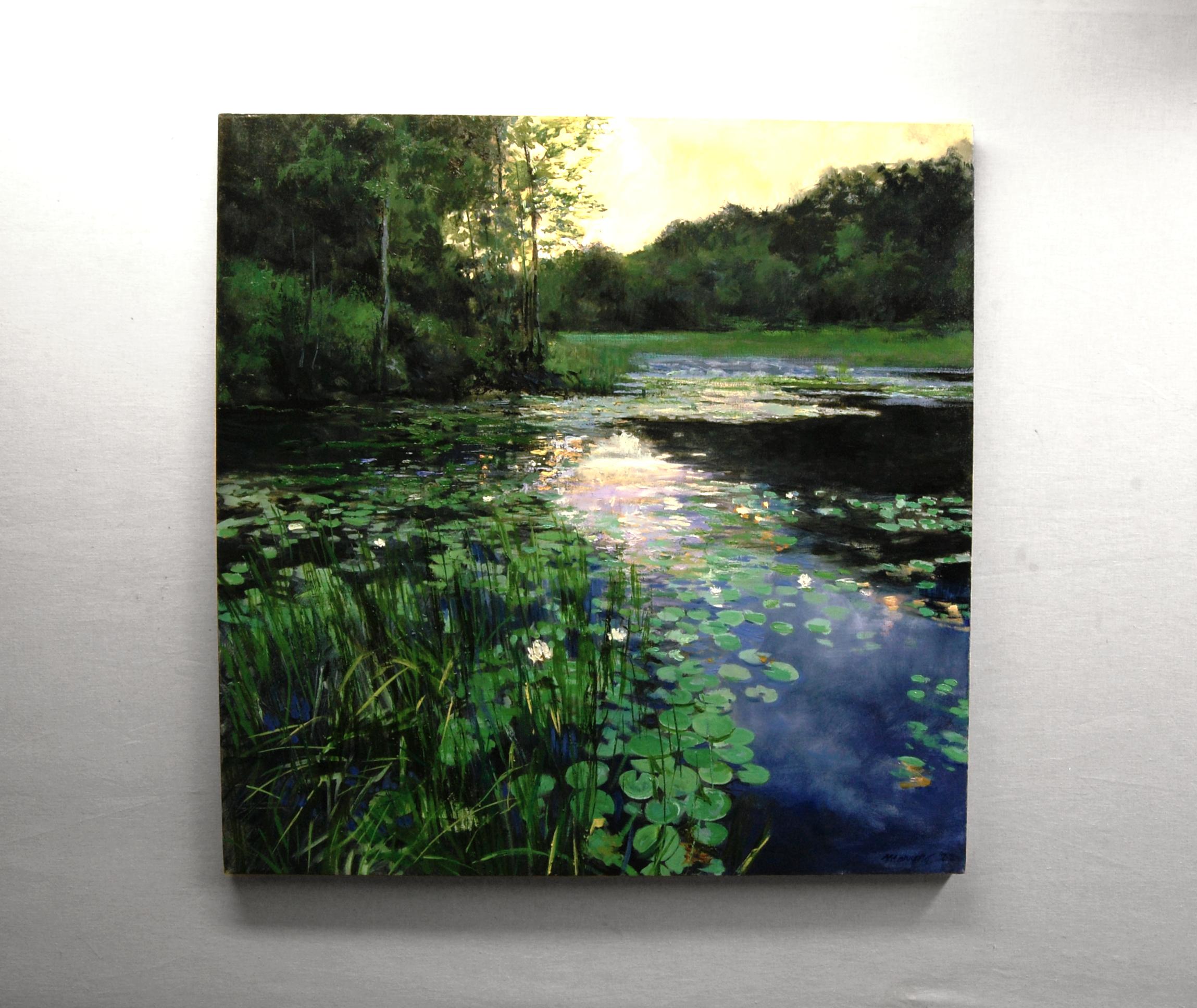 <p>Artist Comments<br>Artist Onelio Marrero paints an impressionist tranquil landscape of a lily pond in a forest. He draws reference from a clearing behind a nature trail opening up to a spectacular view. 