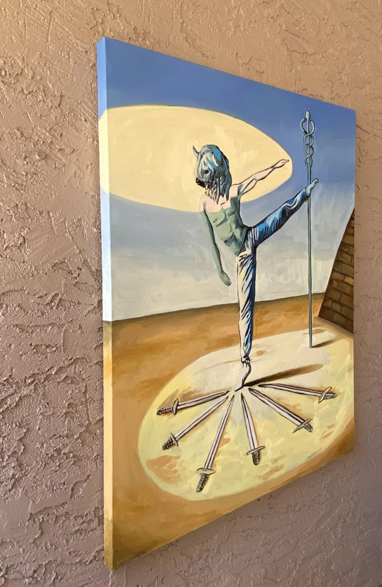 Six d'épées, peinture à l'huile - Painting de Rachel Srinivasan