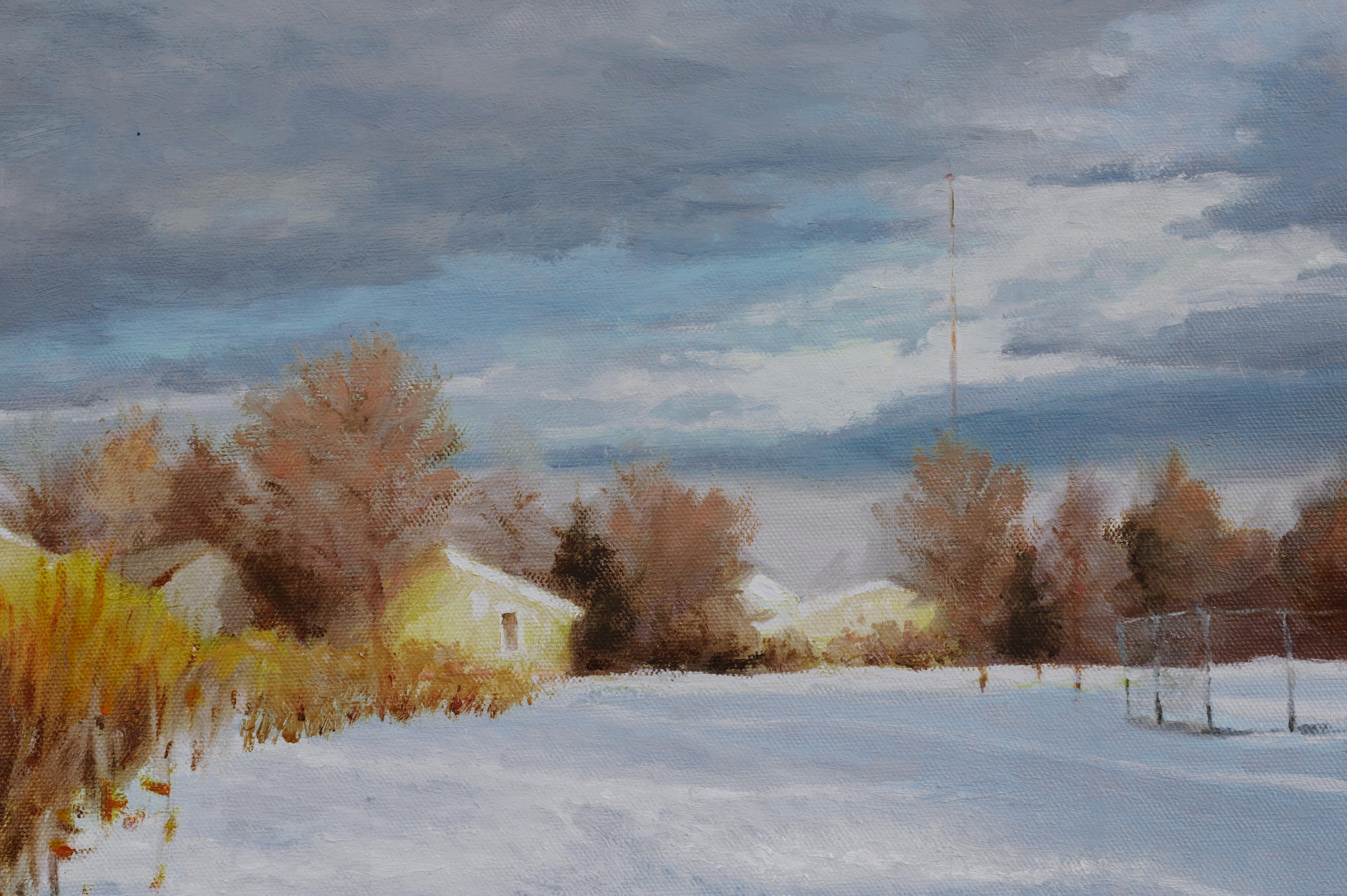 Park Winter Scene, Oil Painting - Abstract Impressionist Art by Shuxing Fan