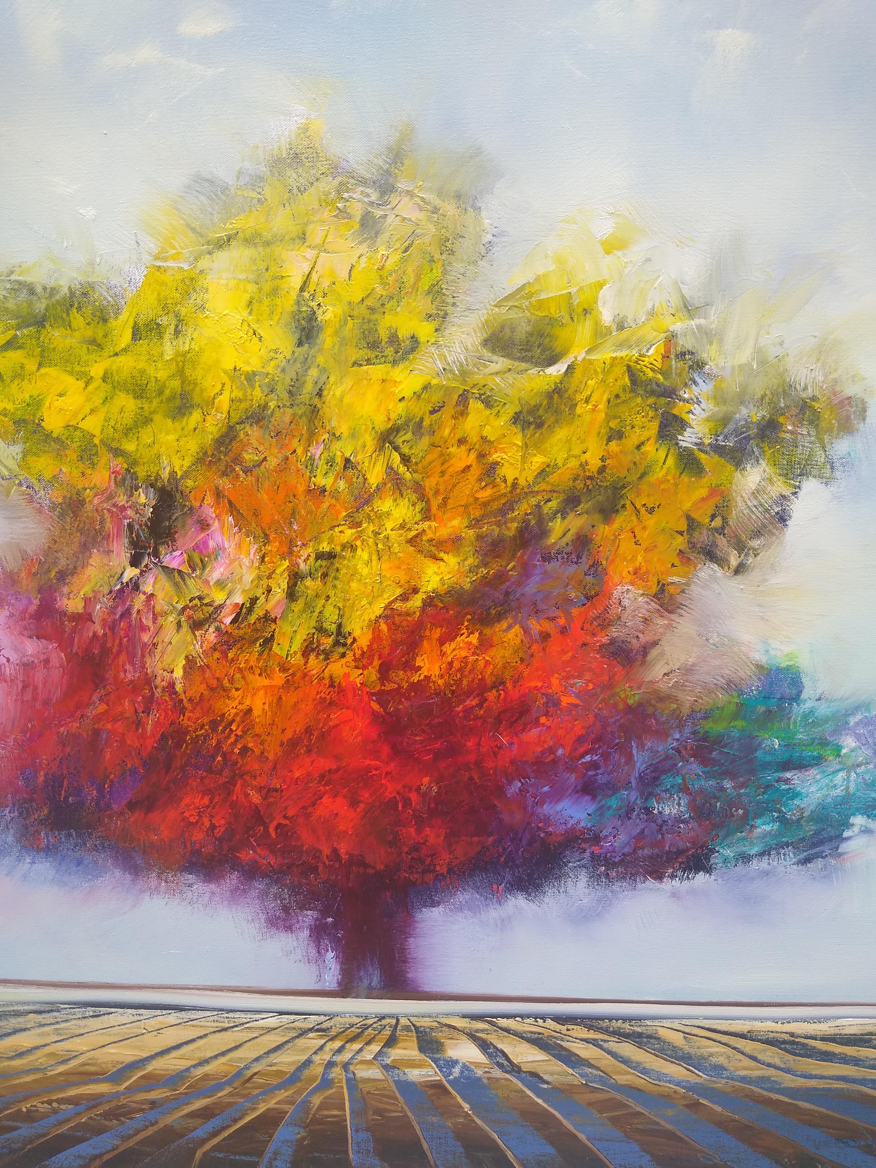 All Dressed Up, peinture à l'huile - Gris Landscape Painting par George Peebles