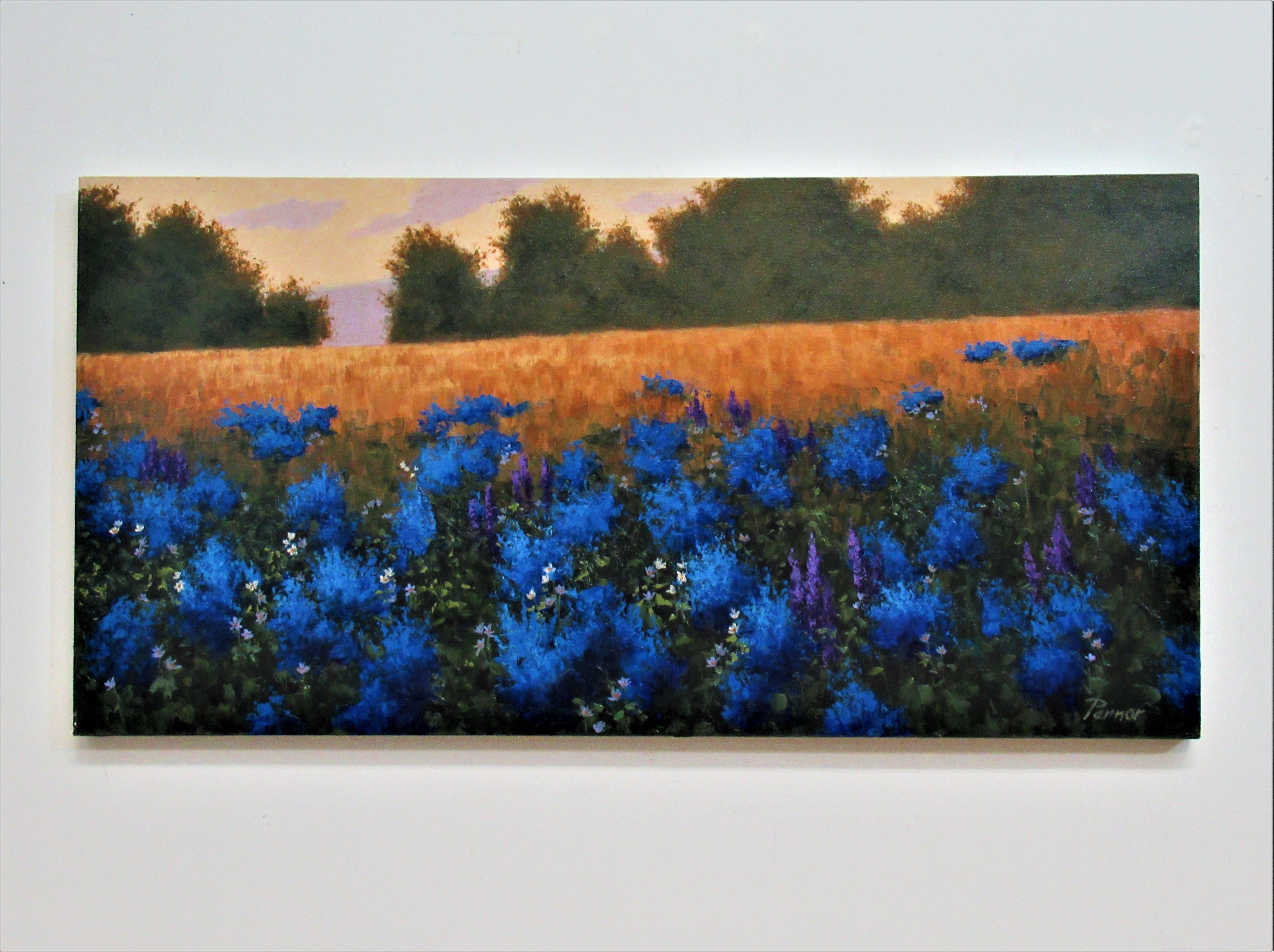 <p>Artist Comments<br>Artist Robert Pennor paints an impressionist field brimming in fresh flowers abloom. The blues, greens, and gold harmonize in the landscape as the sun sets on the horizon. Robert applies paint with various brushes to achieve