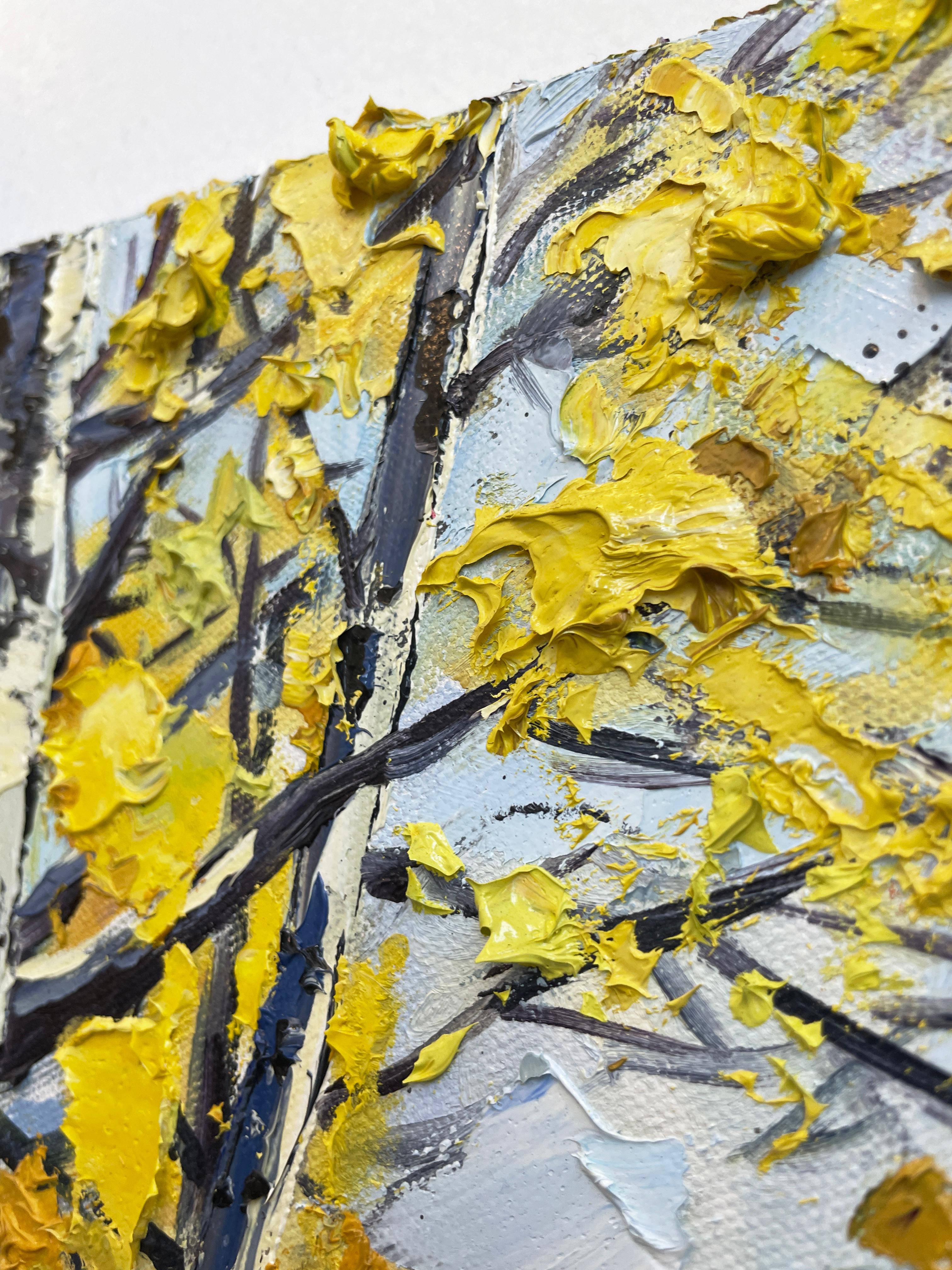 Aspens of Fall, Oil Painting - Brown Landscape Painting by Lisa Elley