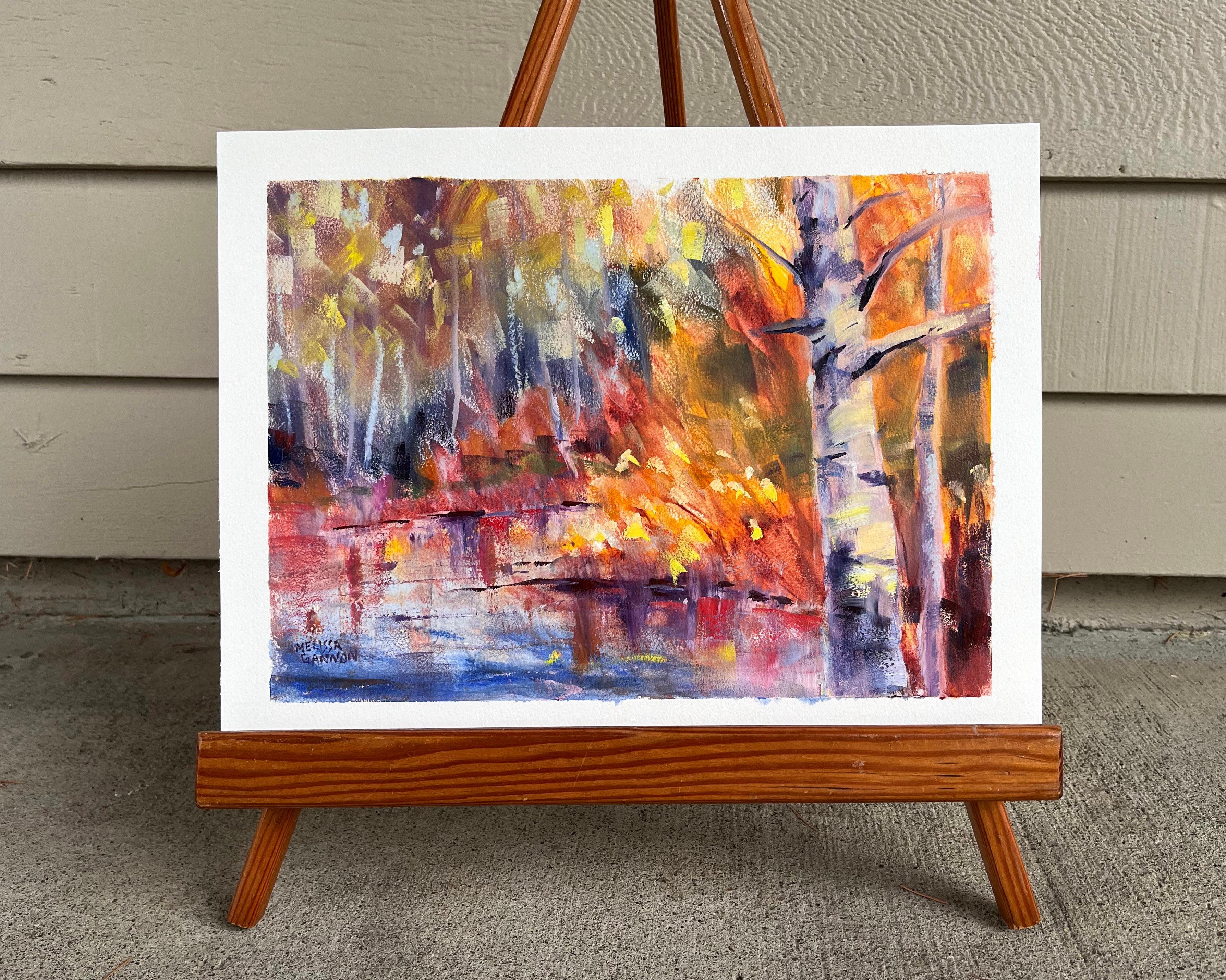 <p>Comentarios del artista<br />La artista Melissa Gannon proyecta un paisaje forestal expresionista en vívidos tonos prismáticos. Tonos de naranja brillante, rojo y amarillo llenan de energía la pieza. Melissa muestra una fascinación infinita por
