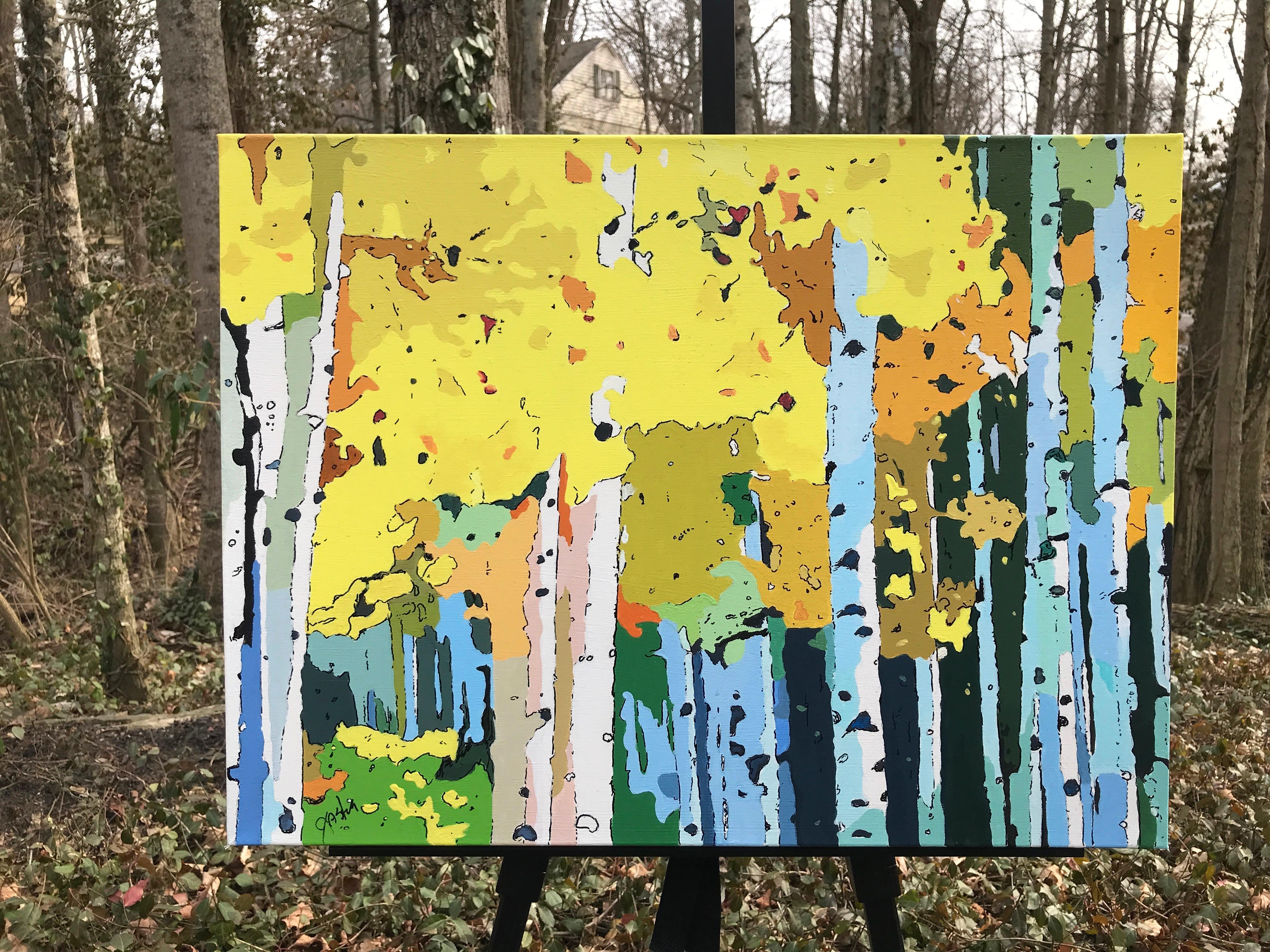 Forest Abstractions - Spring Break, Original Painting - Beige Landscape Painting by John Jaster