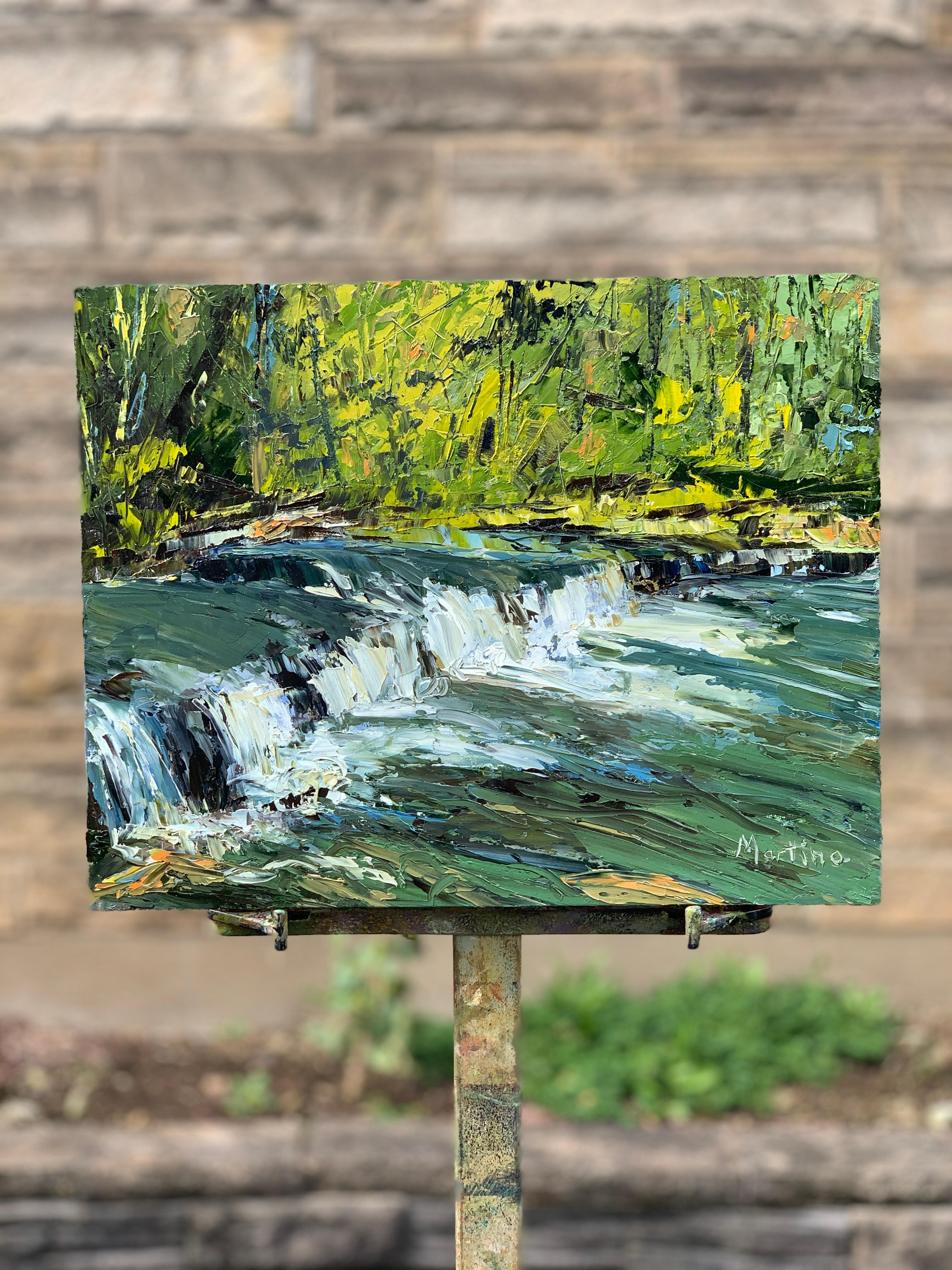 <p>Commenti dell'artista<br>L'artista Paula Martino dipinge in modo impressionista rapide d'acqua bianca con colori saturi. Sfumature di blu oltremare, giallo cadmio, bianco e accenni di arancione evidenziano la composizione. La calda luce del sole