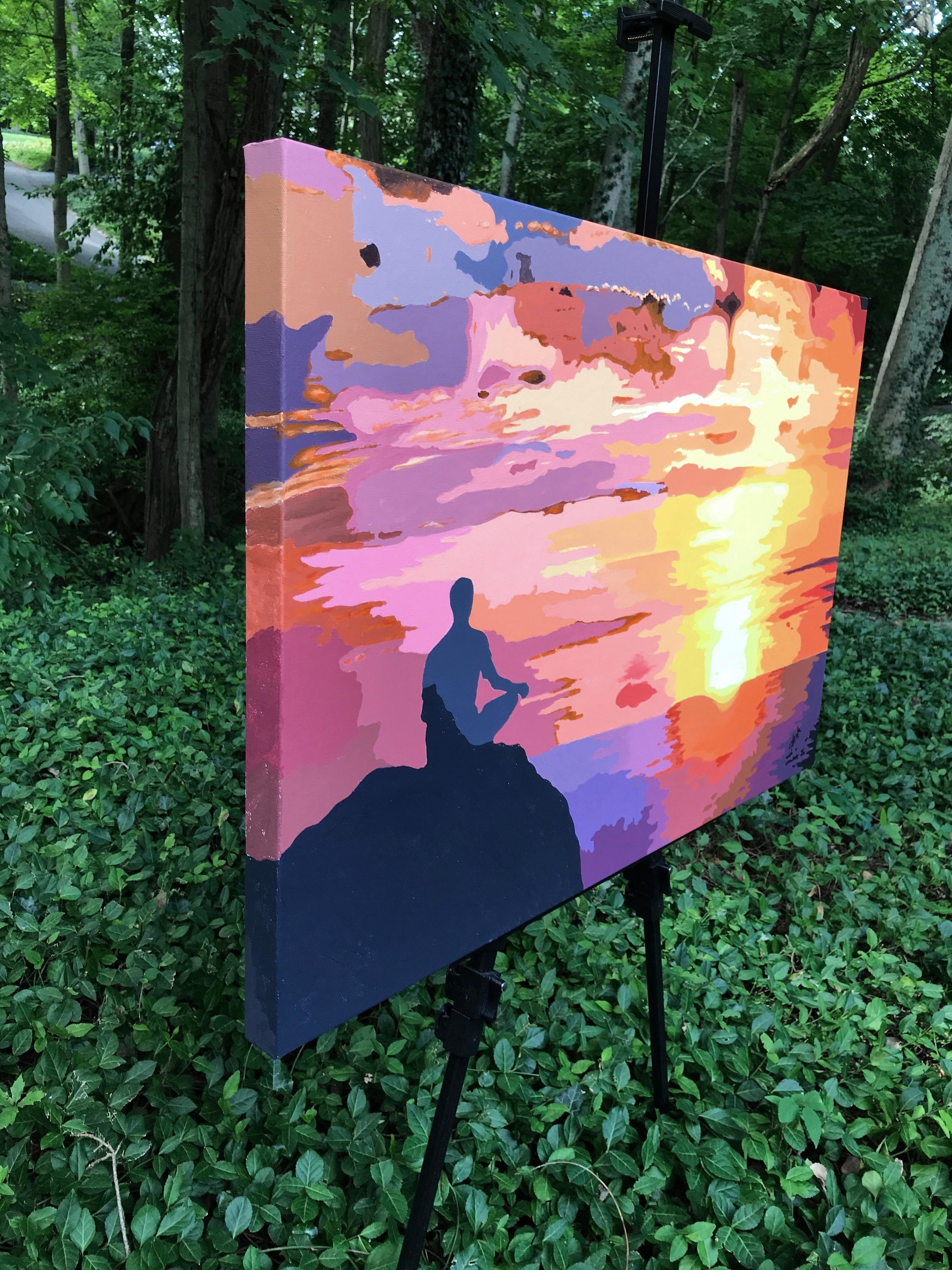 Meditations on a Sunset, Original Painting - Pink Landscape Painting by John Jaster