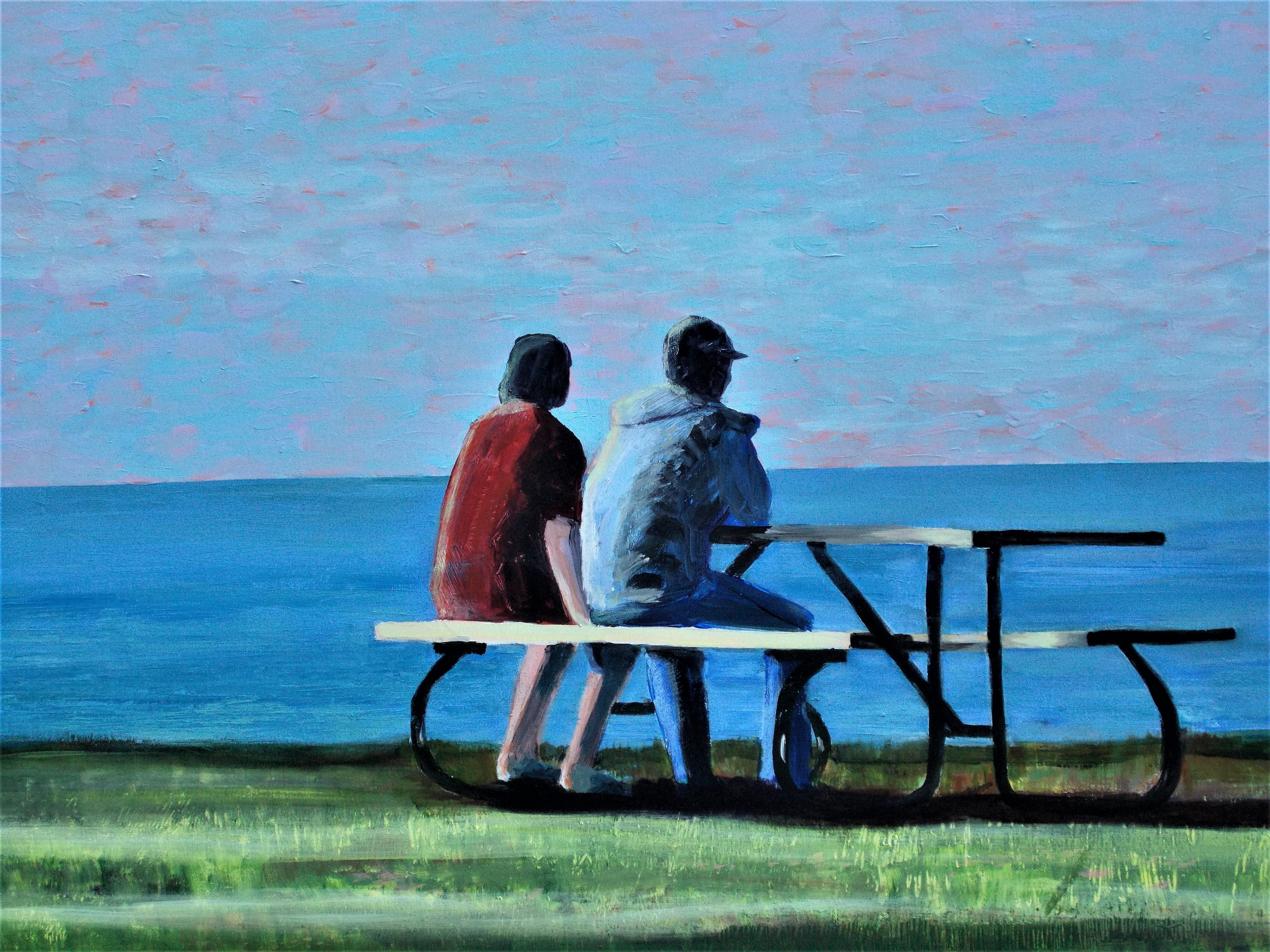 <p>Artist Comments<br>Artist Benjamin Thomas demonstrates an impressionist scene of a couple having an intimate conversation on a lake-side bench. 