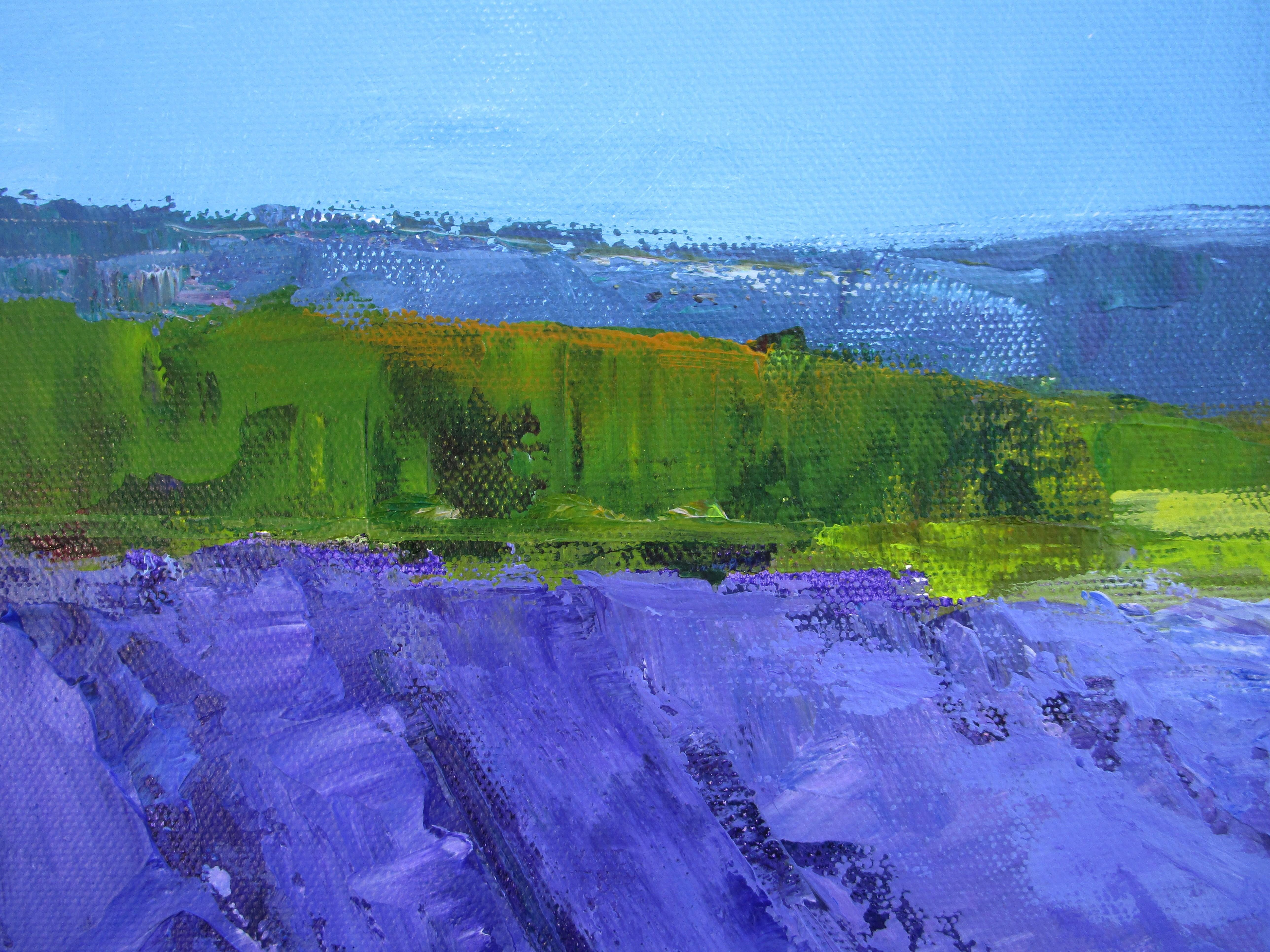 Lavendelfarbenes Feld und Berge, Provence, Originalgemälde im Angebot 1