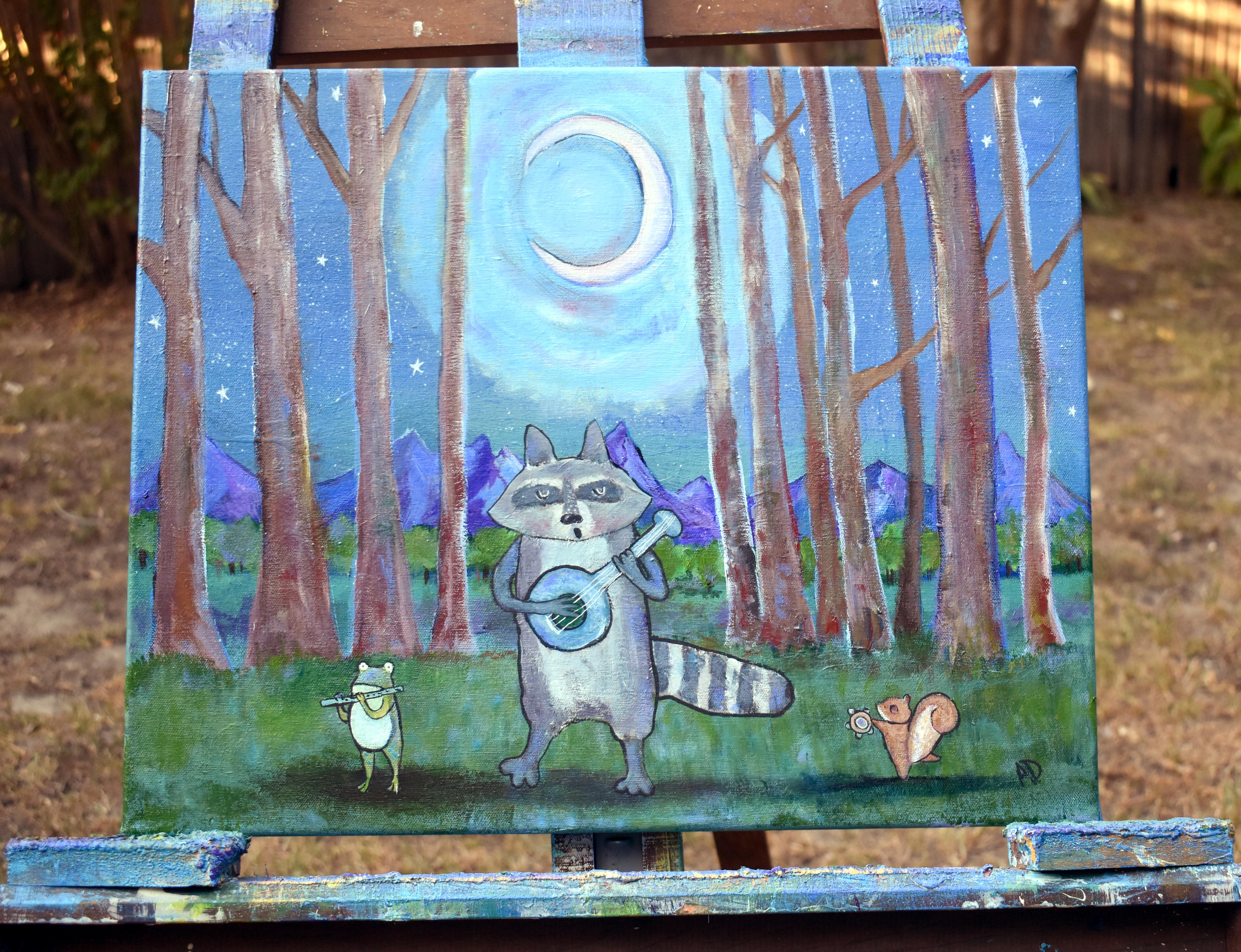 Band Practice, Original Painting - Blue Animal Painting by Andrea Doss