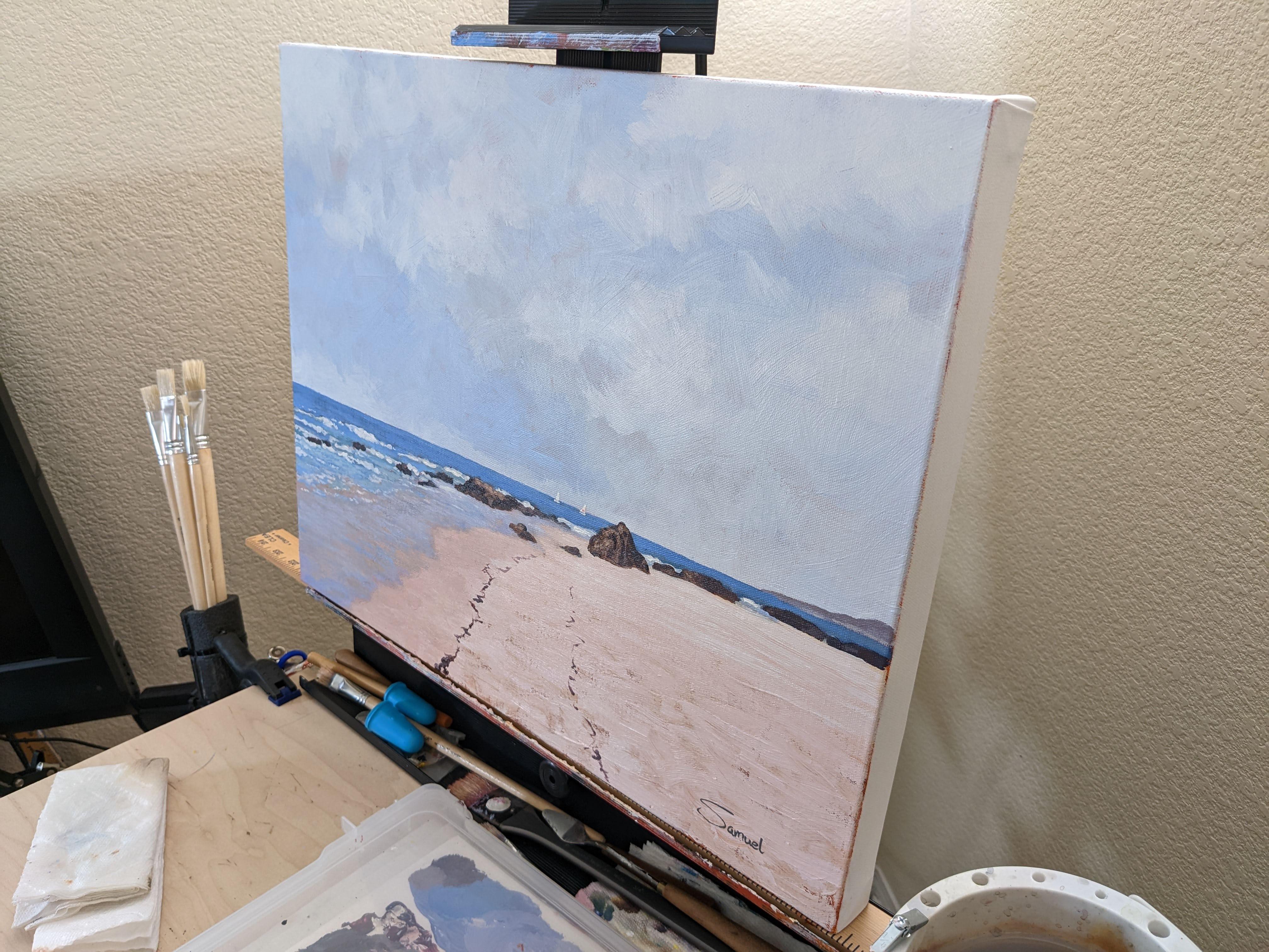 Playa bañada por el sol cerca de Santa Cruz, Pintura original - Art Impresionista abstracto de Samuel Pretorius