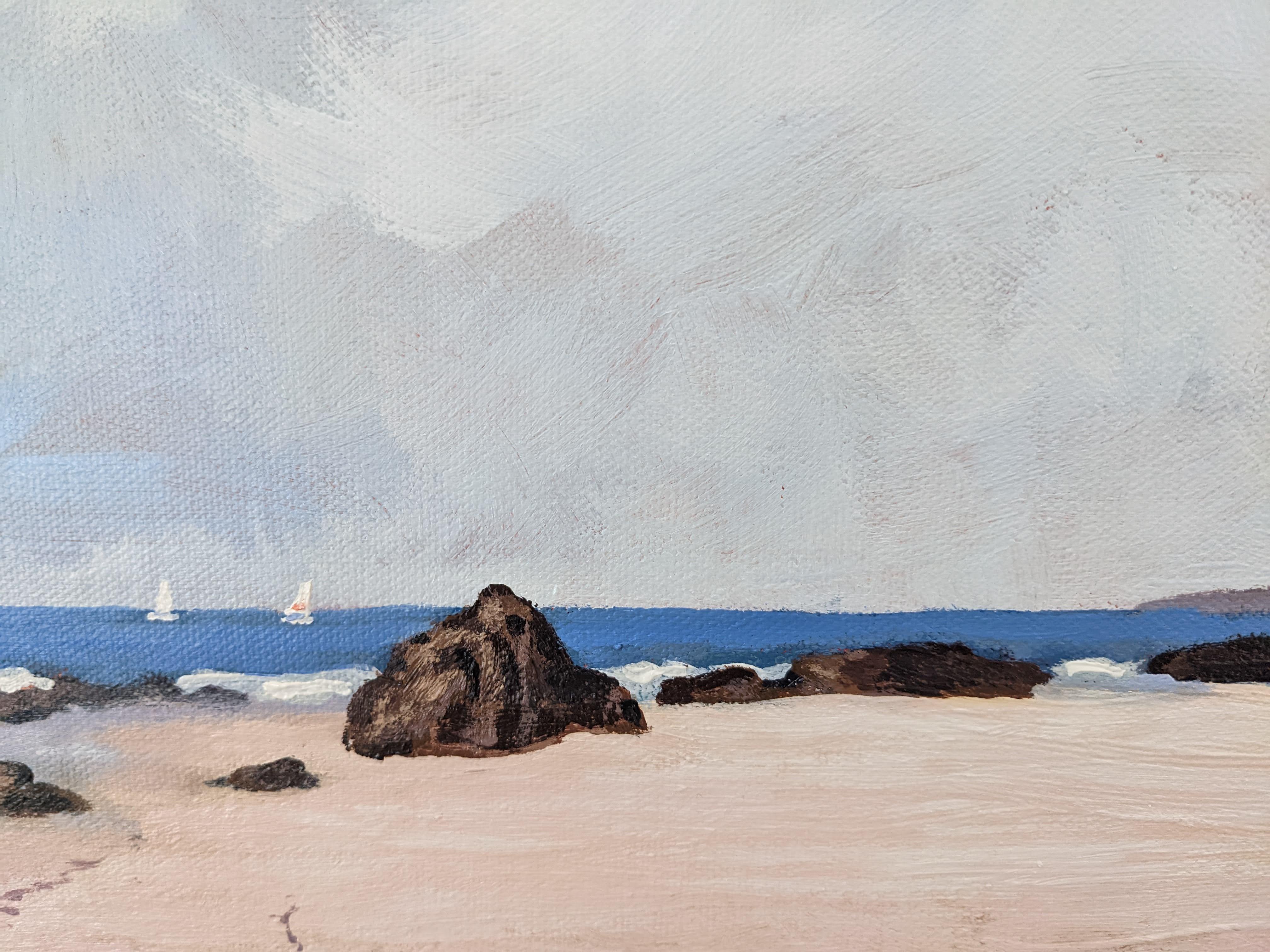 Playa bañada por el sol cerca de Santa Cruz, Pintura original en venta 1