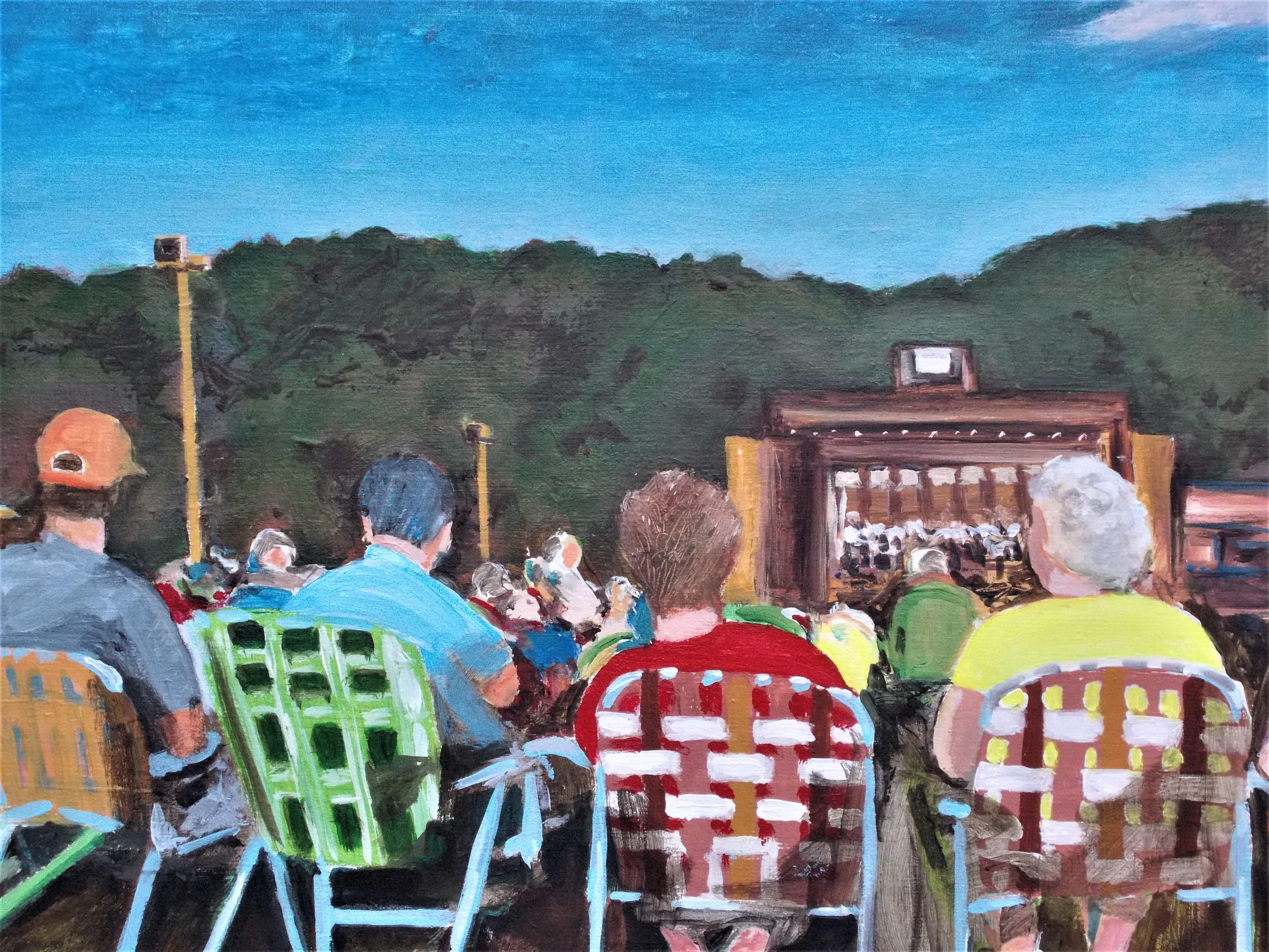 <p>Artist Comments<br>In the style of impressionism, artist Benjamin Thomas displays a busy but relaxing scene of an outdoor concert. The audience sits on colorful chairs as they revel in the festive musical. Warm rays hit their backs as the sun