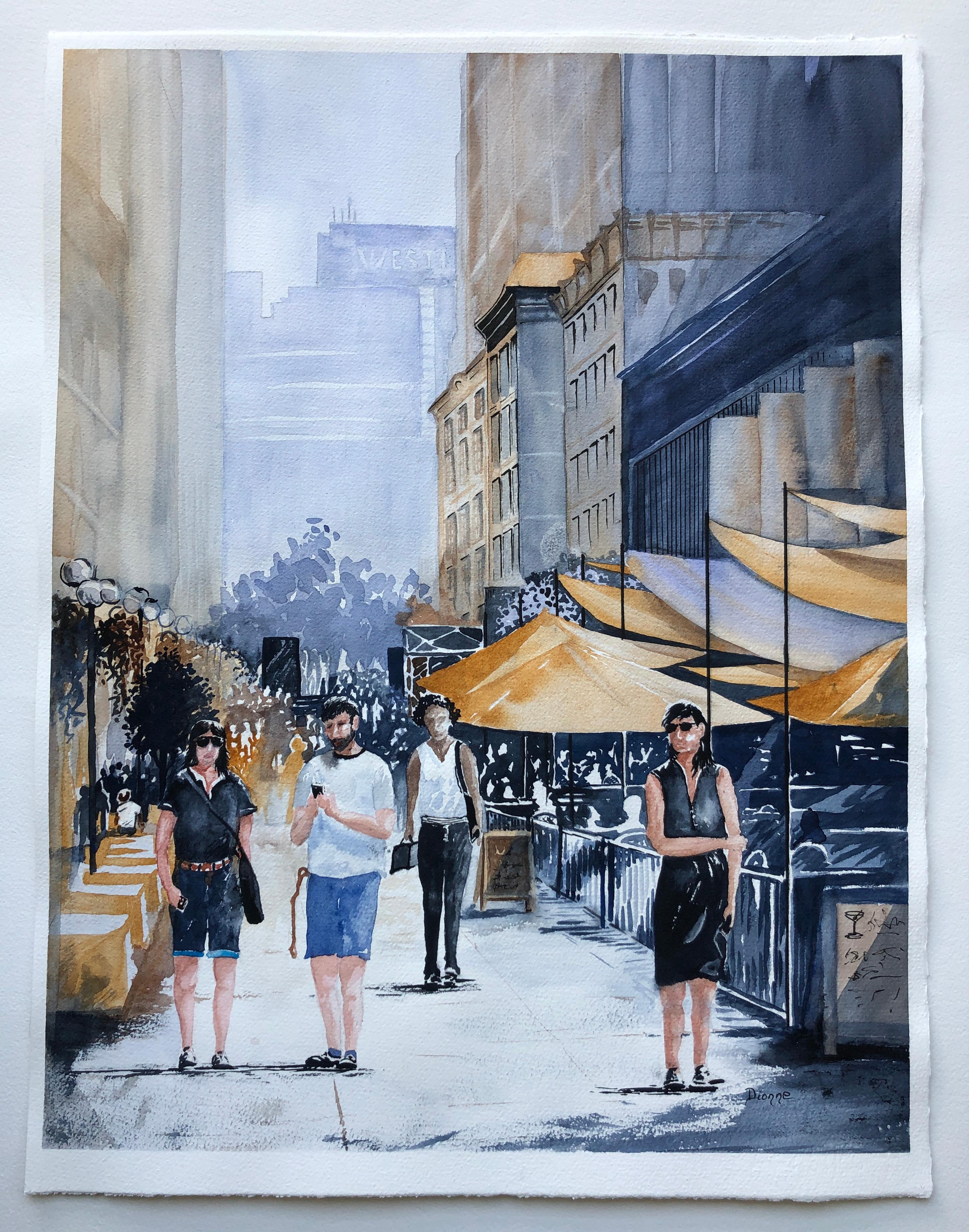 Pranzo sulle scintille, dipinto originale - Art di Maurice Dionne