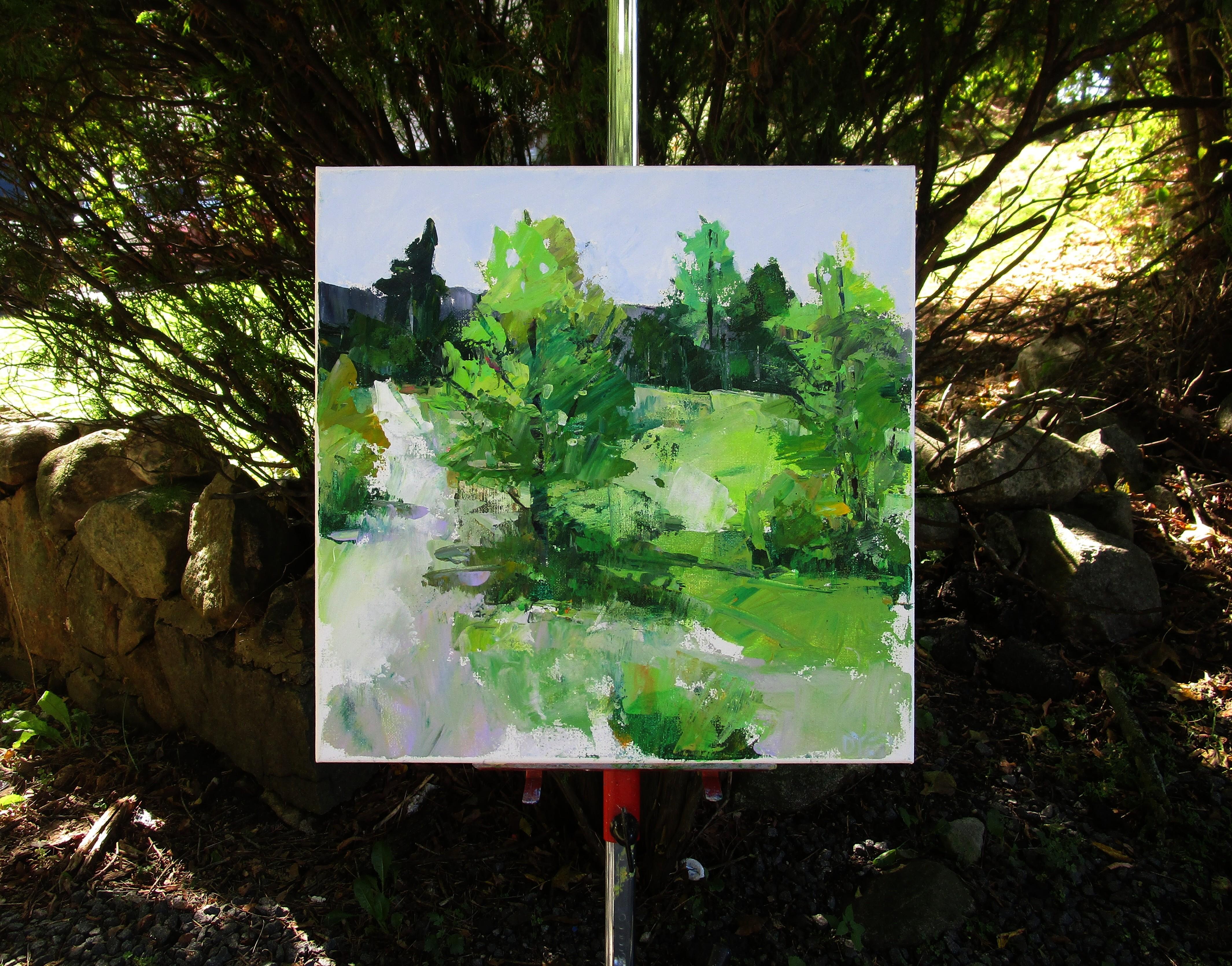 <p>Kommentare des Künstlers<br>Die Künstlerin Janet Dyer zeigt eine impressionistische Landschaft mit einem malerischen Bergpfad. Die Wälder der Provence leuchten im Glanz der warmen Sommersonne. Janet malt das üppige Gebüsch mit kräftigen Strichen
