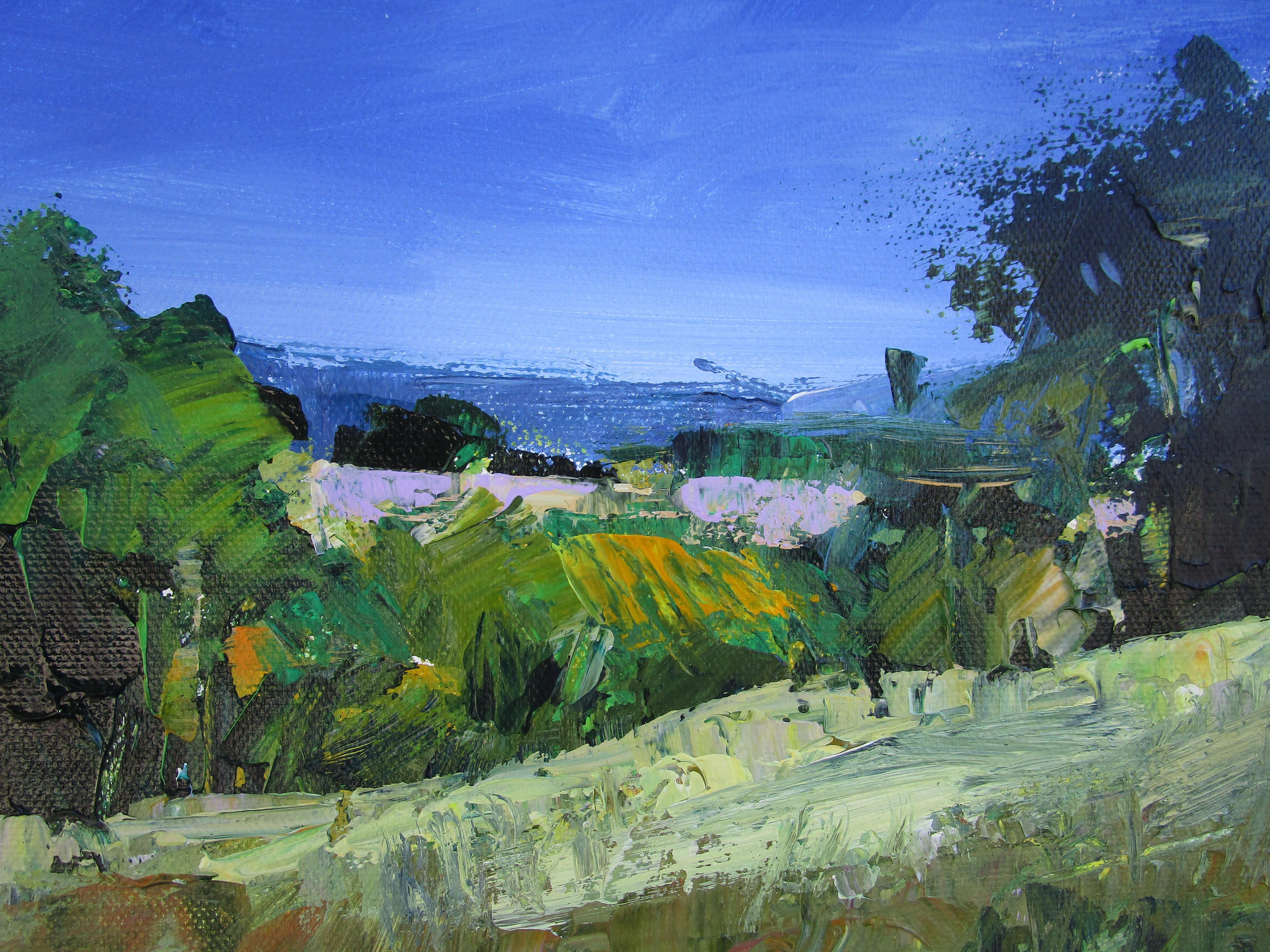 <p>Artist Comments<br>Artist Janet Dyer displays an impressionistic landscape of lush lavender fields in Provence, France. Expressive strokes in bold shades of green and hints of golden yellow establish the dense summer foliage. Trees line up at the