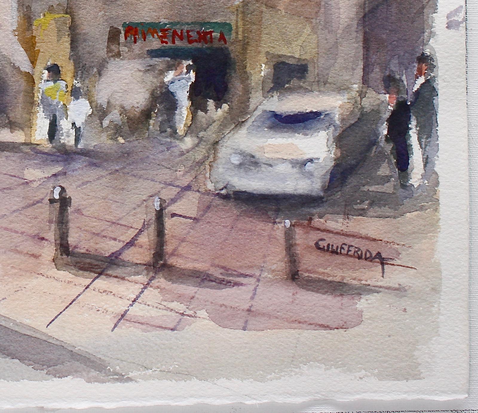 Barcelona Street Corner, Original Painting - Art by Joe  Giuffrida