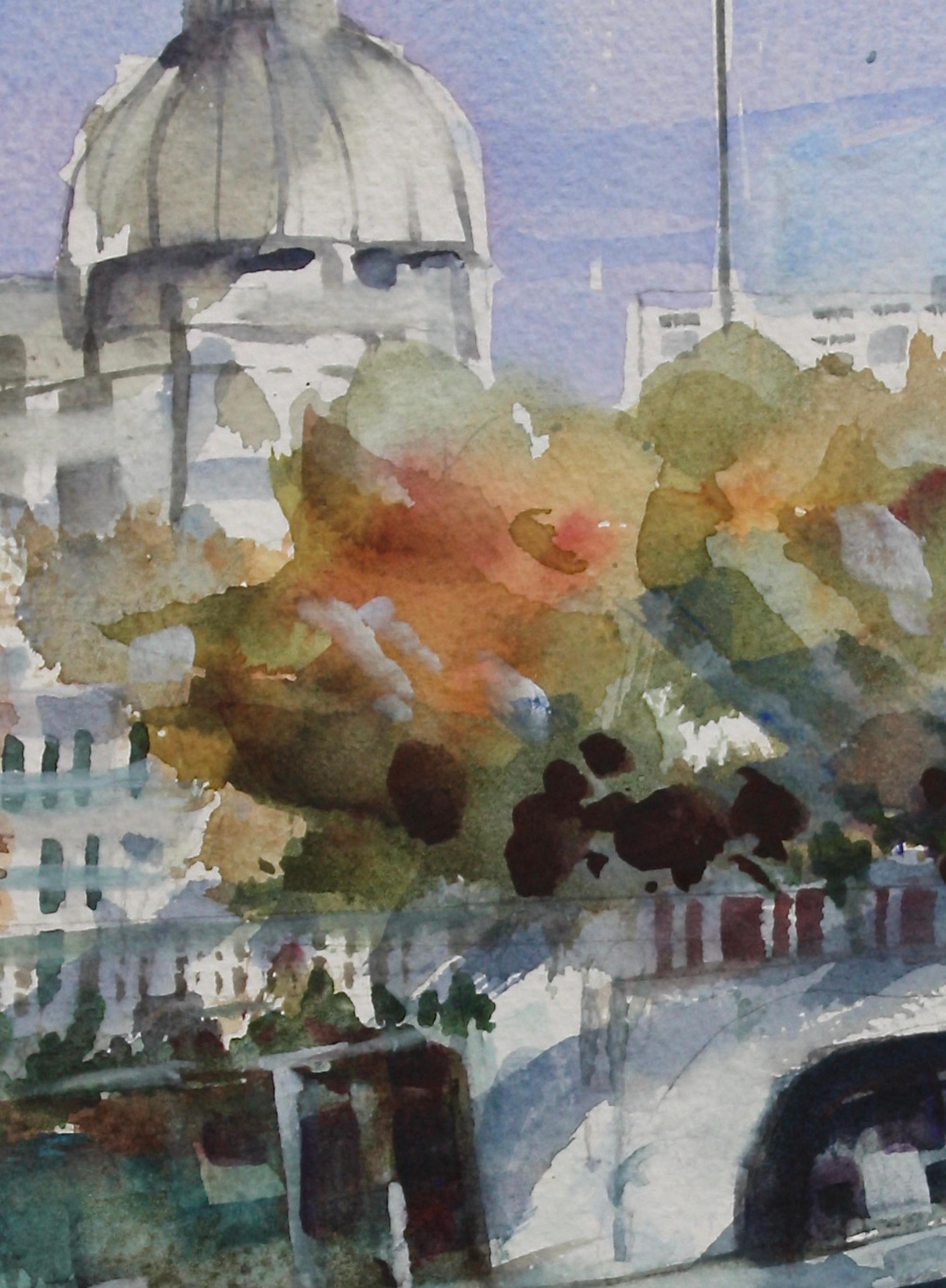 <p>Kommentare des Künstlers<br>Der Künstler Joe Giuffrida zeigt eine impressionistische Szene des berühmten Flusses Tiber. Von der Kurve aus hat man einen herrlichen Blick auf die schöne Kreuzung und die beeindruckende Architektur mit der