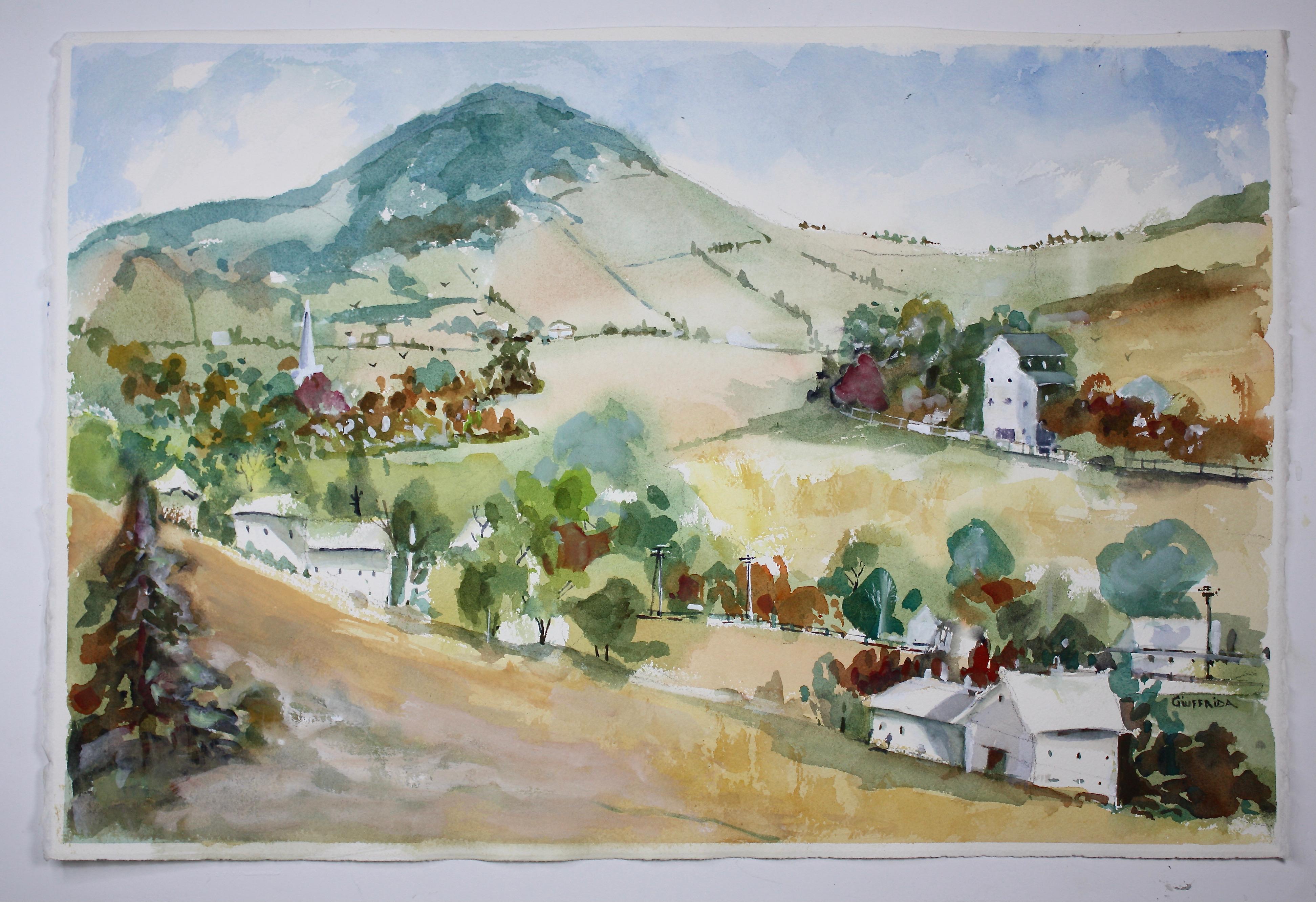 <p>Kommentare des Künstlers<br>In dem impressionistischen Werk des Künstlers Joe Giuffrida erstreckt sich ein charmantes Bergdorf in Frankreich über herrliche Hügel. Die Häuser in der hügeligen Gemeinde bieten einen großartigen Panoramablick. Er