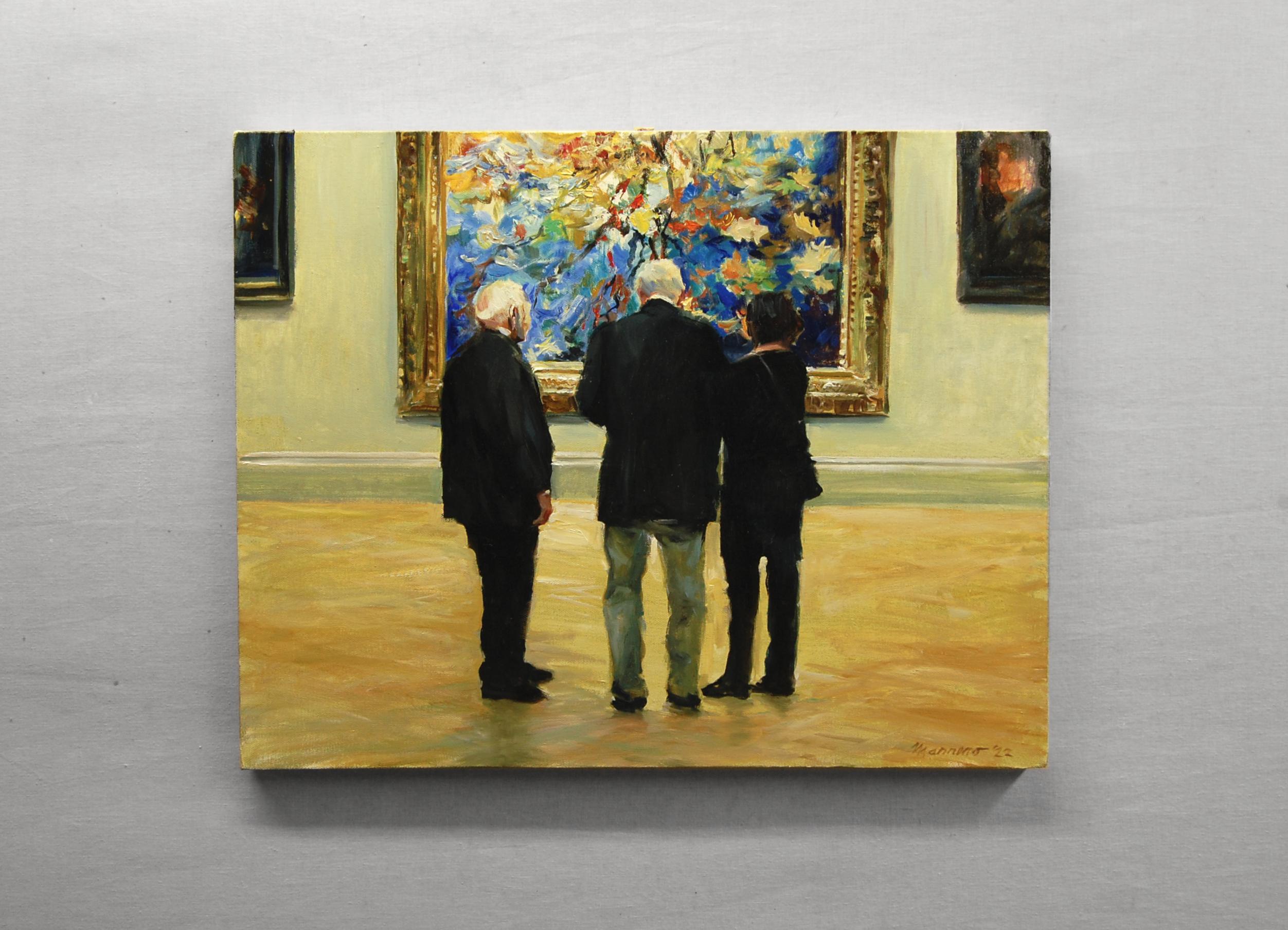 <p>Artist Comments<br>Artist Onelio Marrero shows three people observing a grand ornate painting in a museum. The mostly fictitious scene displays his professional experiences of watching in anticipation as collectors, critics, and art jurors move