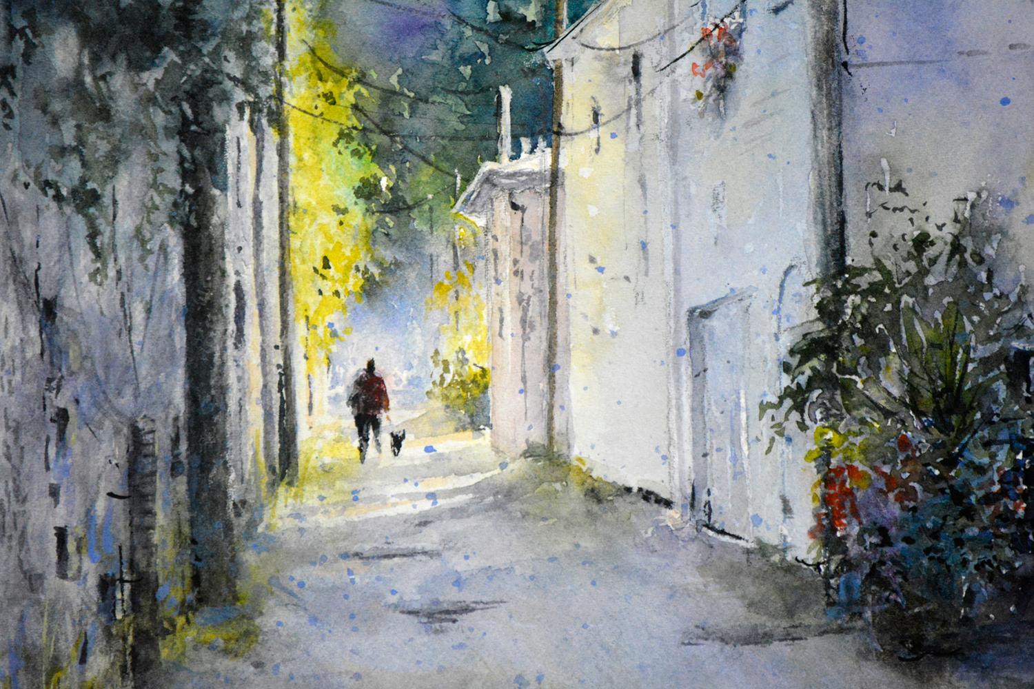 <p>Artist Comments<br>Part of artist Judy Mudd's impressionist City Life series. She pictures an inviting hidden alley discovered while taking photographs of more typical painting scenes. The intriguing play of light and shadow highlights the quaint