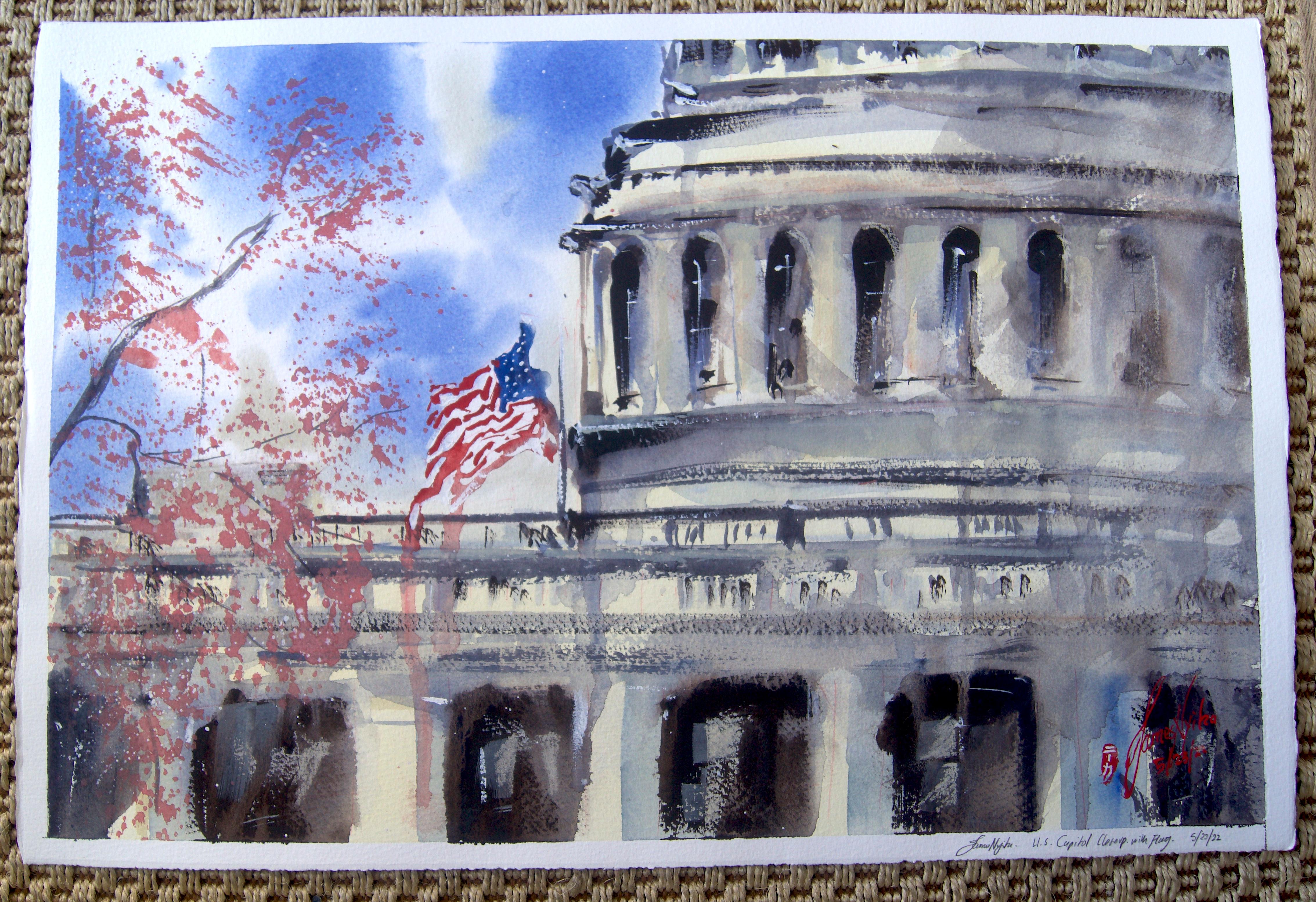Capitol, Original Painting - Abstract Impressionist Art by James Nyika