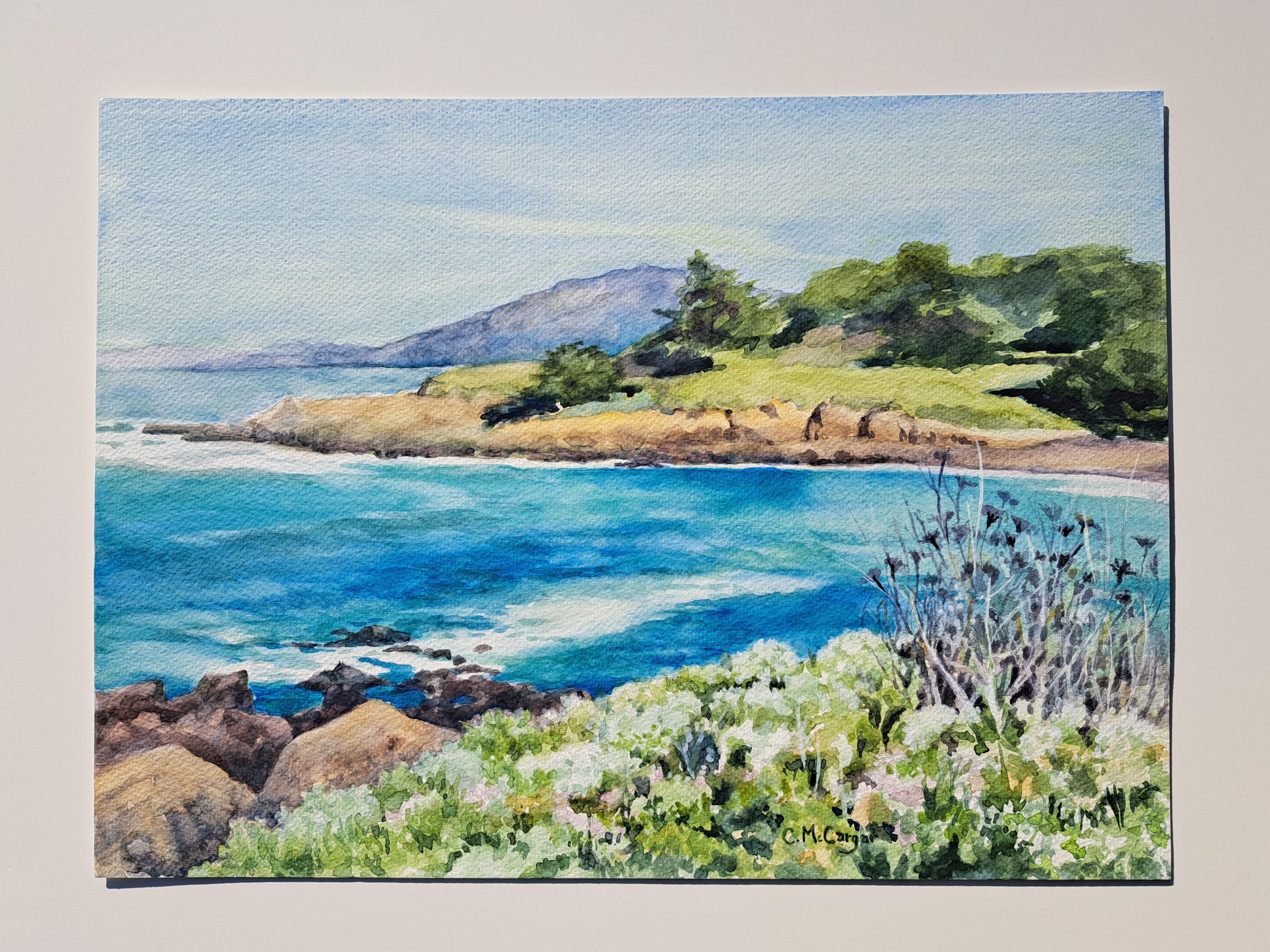<p>Kommentare des Künstlers<br>Die Künstlerin Catherine McCargar zeigt eine beruhigende Szene des Pazifischen Ozeans, der an der grünen Küste vorbeizieht. Belebende, schäumende Wellen gleiten rhythmisch in und aus der ruhigen Auslage. Die üppige