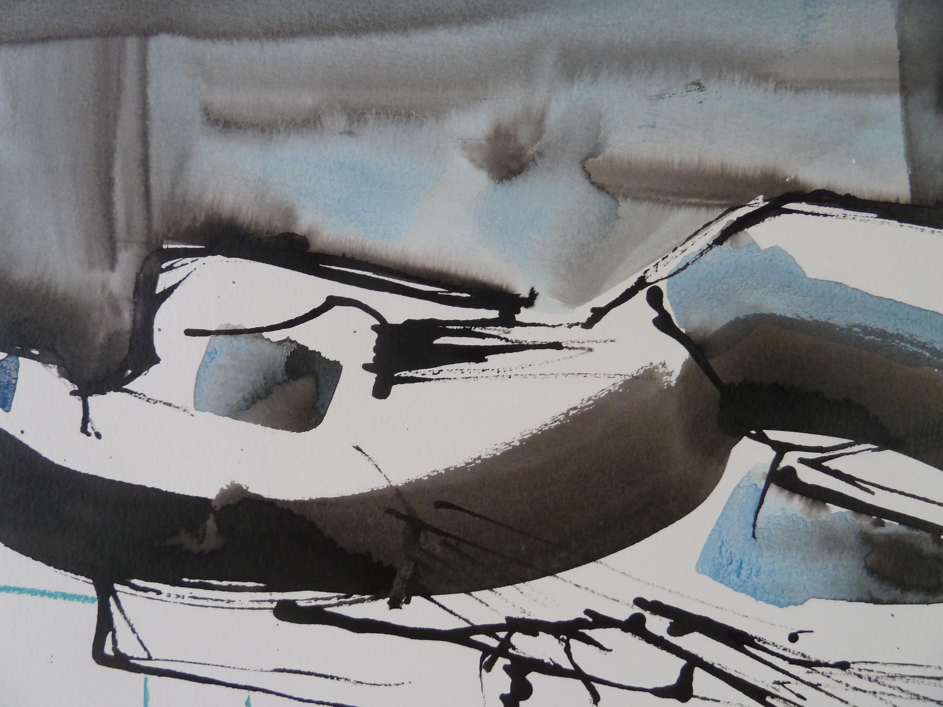 <p>Commentaires de l'artiste<br>L'artiste Gail Ragains présente une abstraction figurative d'une femme nue aux allures de saule. Des lavis d'encre expressifs dessinent ses traits fins et ses longs cheveux noirs de jais. Gail travaille rapidement et