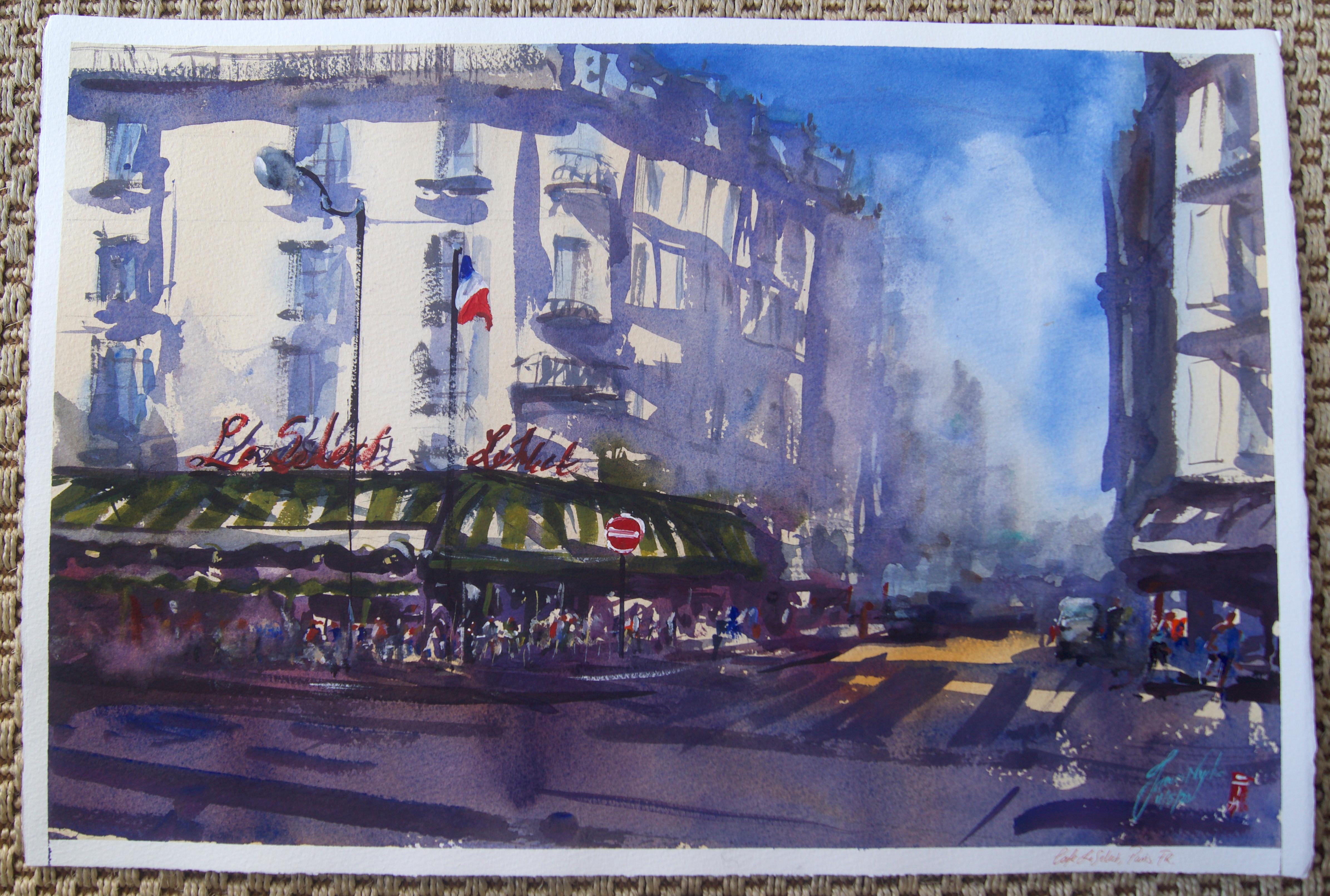 Cafe le Select, Originalgemälde (Abstrakter Impressionismus), Art, von James Nyika