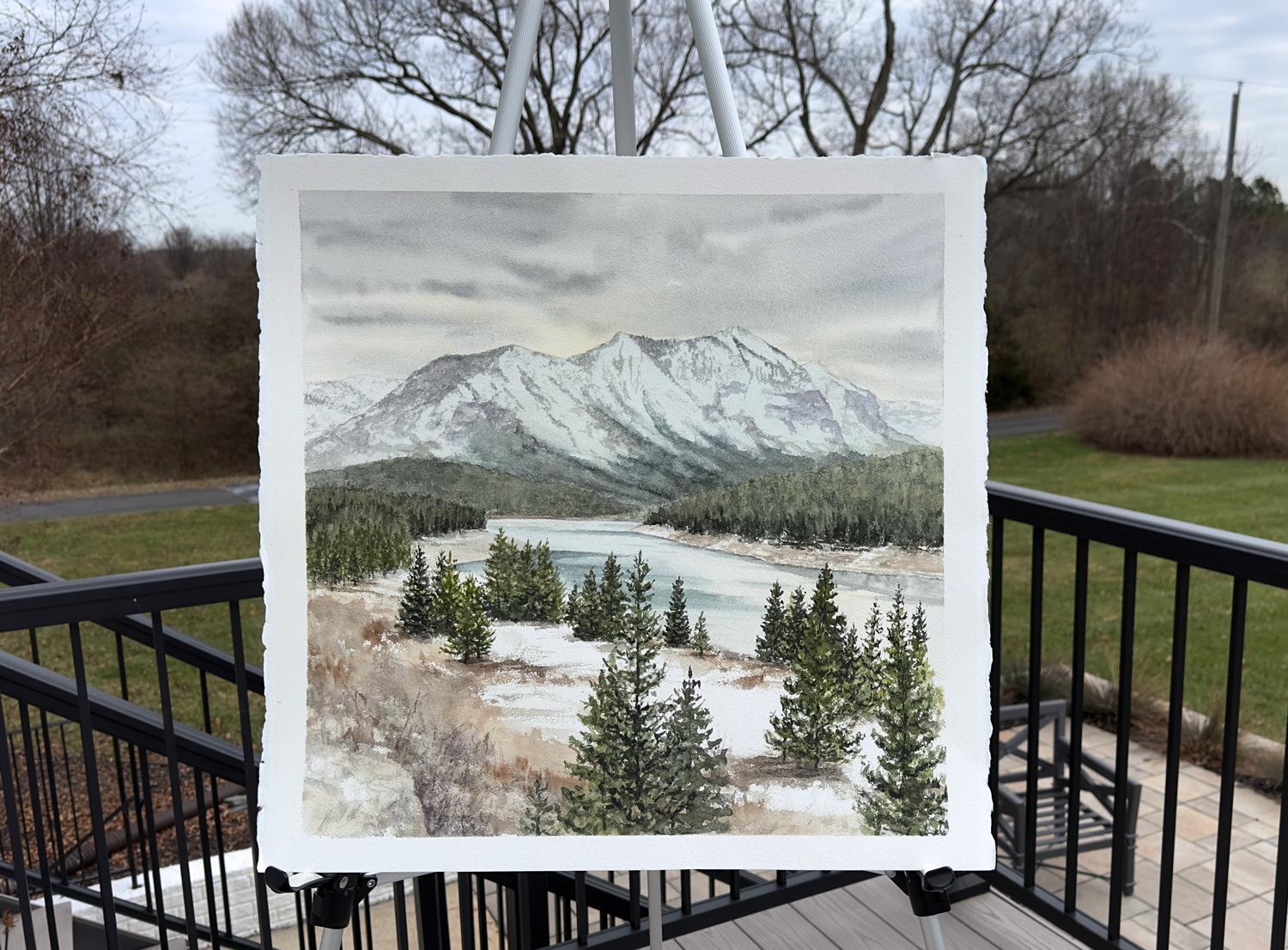 <p>Artist Comments<br>A monumental view of the Hyalite Reservoir in The Gallatin National Forest stands beautifully in artist Jill Poyerd's magnificent panoramic landscape. The snowcapped fields and mountains give off a pristine white glow against
