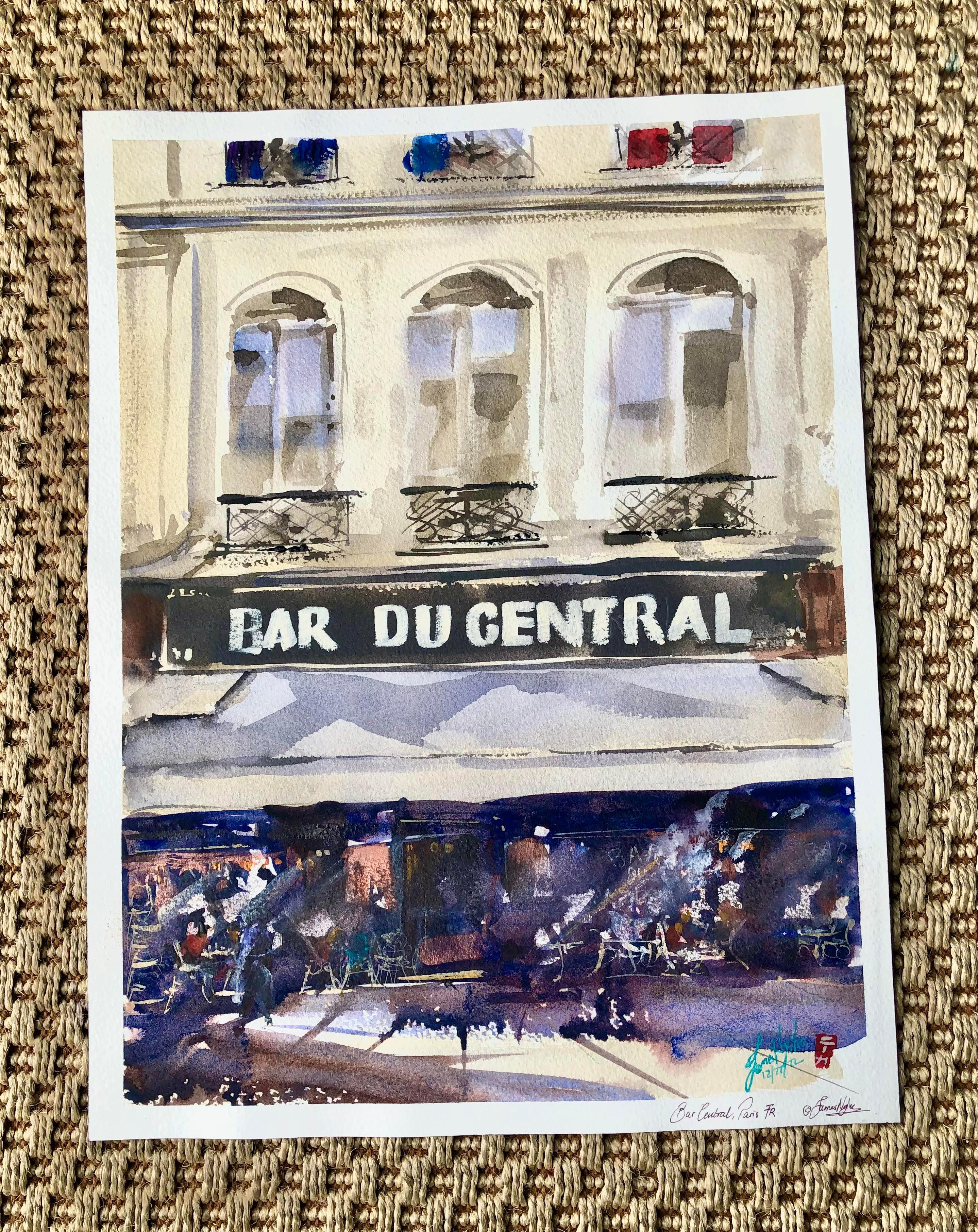 Bar du Central, Original Painting - Abstract Impressionist Art by James Nyika