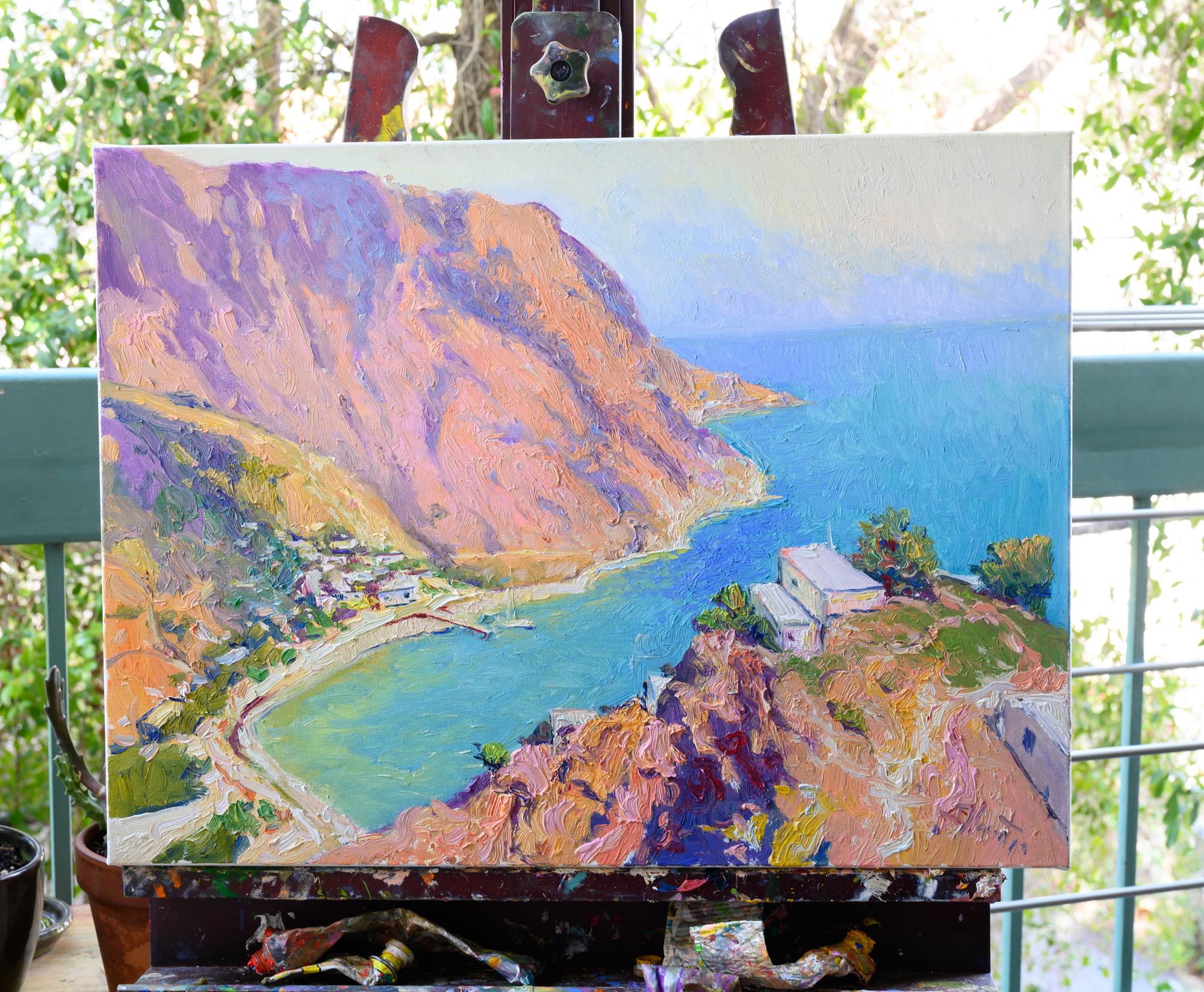 Paysage des îles grecques, Matière, Peinture à l'huile - Impressionnisme abstrait Painting par Suren Nersisyan