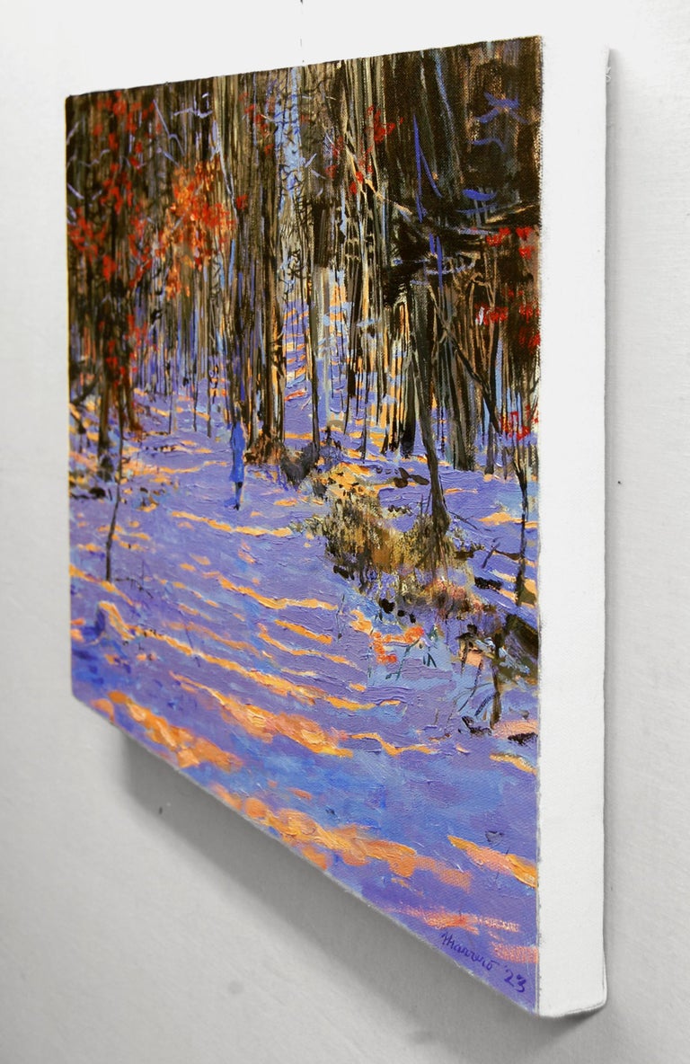 <p>Artist Comments<br>Artist Onelio Marrero paints the sunset's effects on a snow-covered trail near his home in northern New Jersey. He shows the scene based on an oil sketch and his memory. The rich colors and textures of this painting, rendered