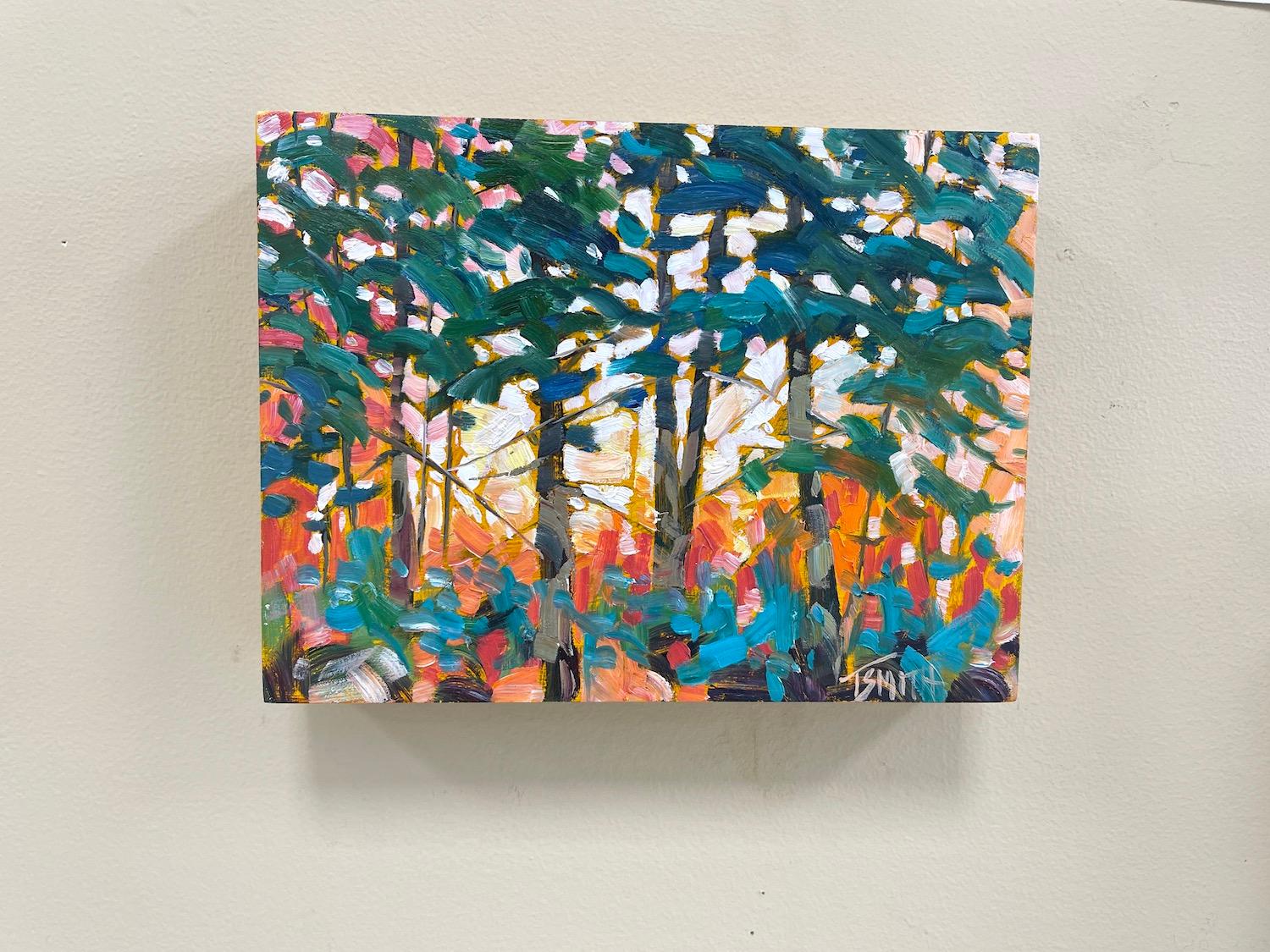 <p>Artist Comments<br>Artist Teresa Smith paints a colorful view of a forest. A stand of trees abundantly towers skyward. Teresa captures the feeling of walking in the woods on a pleasant fall day. 