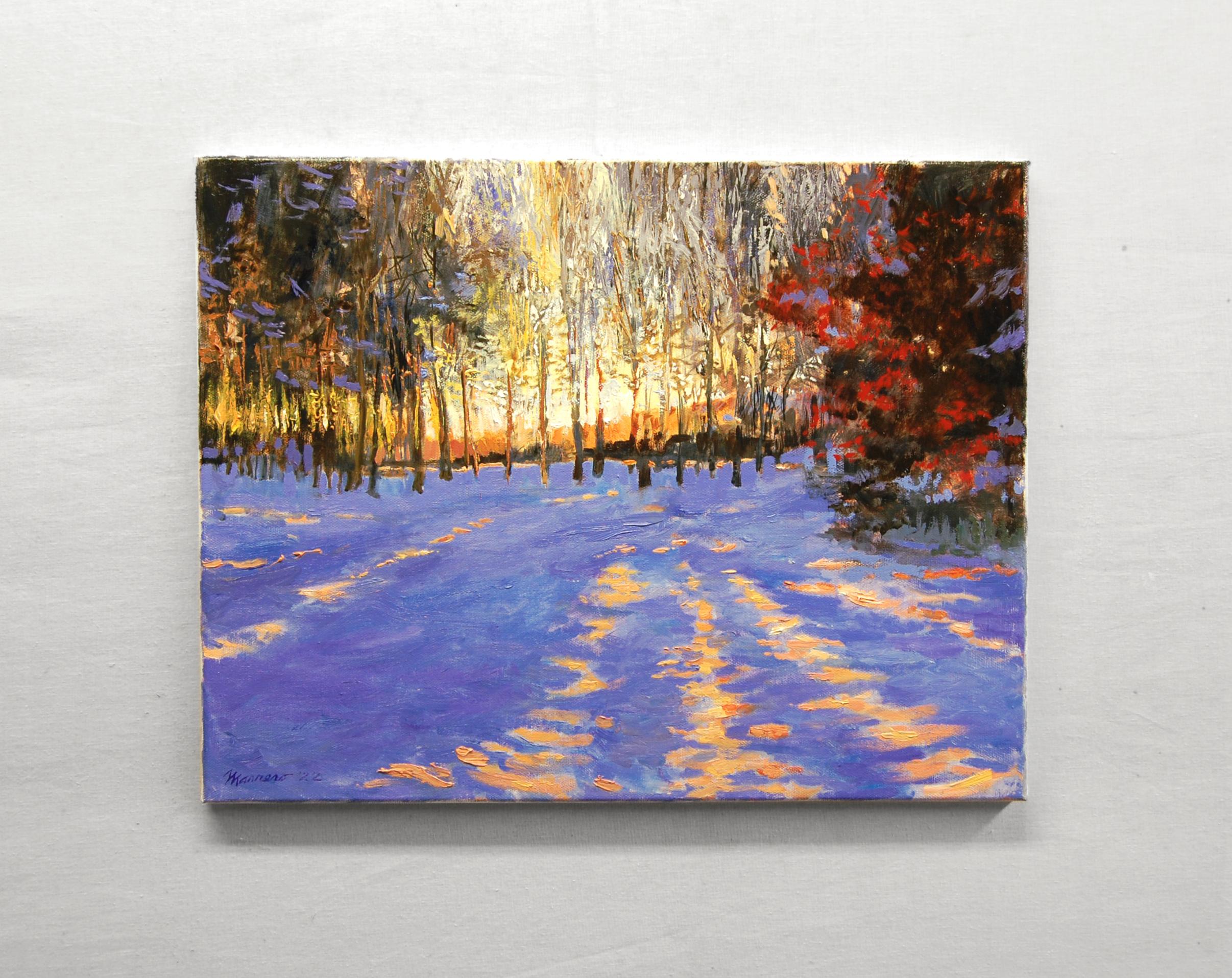 <p>Artist Comments<br>Artist Onelio Marrero captures this scene of a sunset's effects on a snow-covered trail near his home in northern New Jersey. The rich colors and textures of this painting, rendered in sensitive yet bold strokes, reflect the