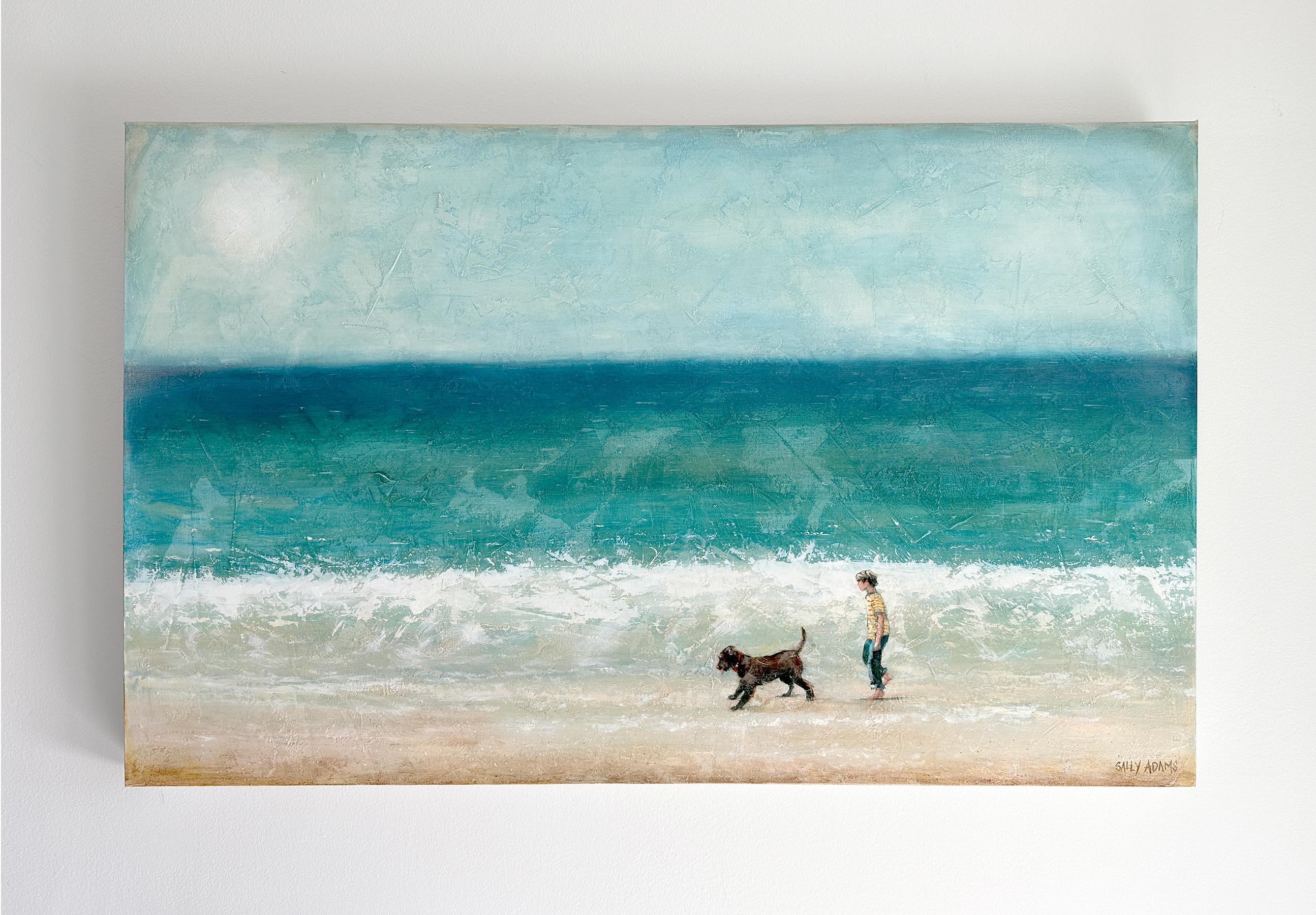<p>Commenti dell'artista<br />Un ragazzino e il suo cane camminano lungo una spiaggia assolata in questa tranquilla opera dell'artista Sally Adams. 